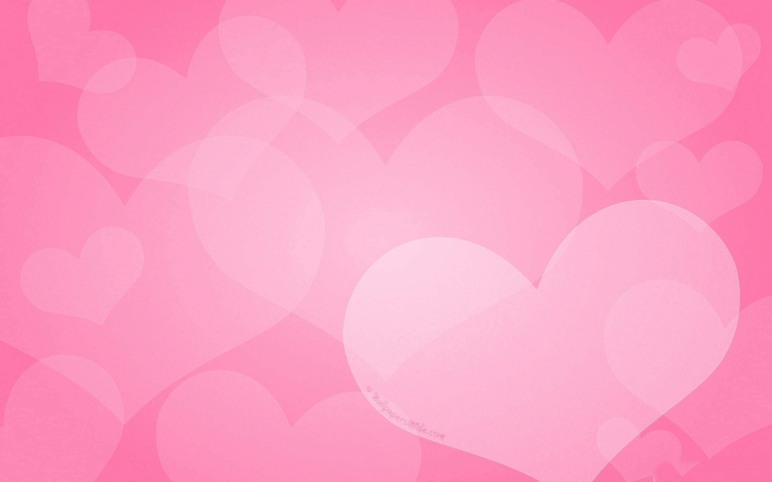 Pink Valentine Day, soft pink hearts, gradient pink background, 2K Desktop Wallpaper
