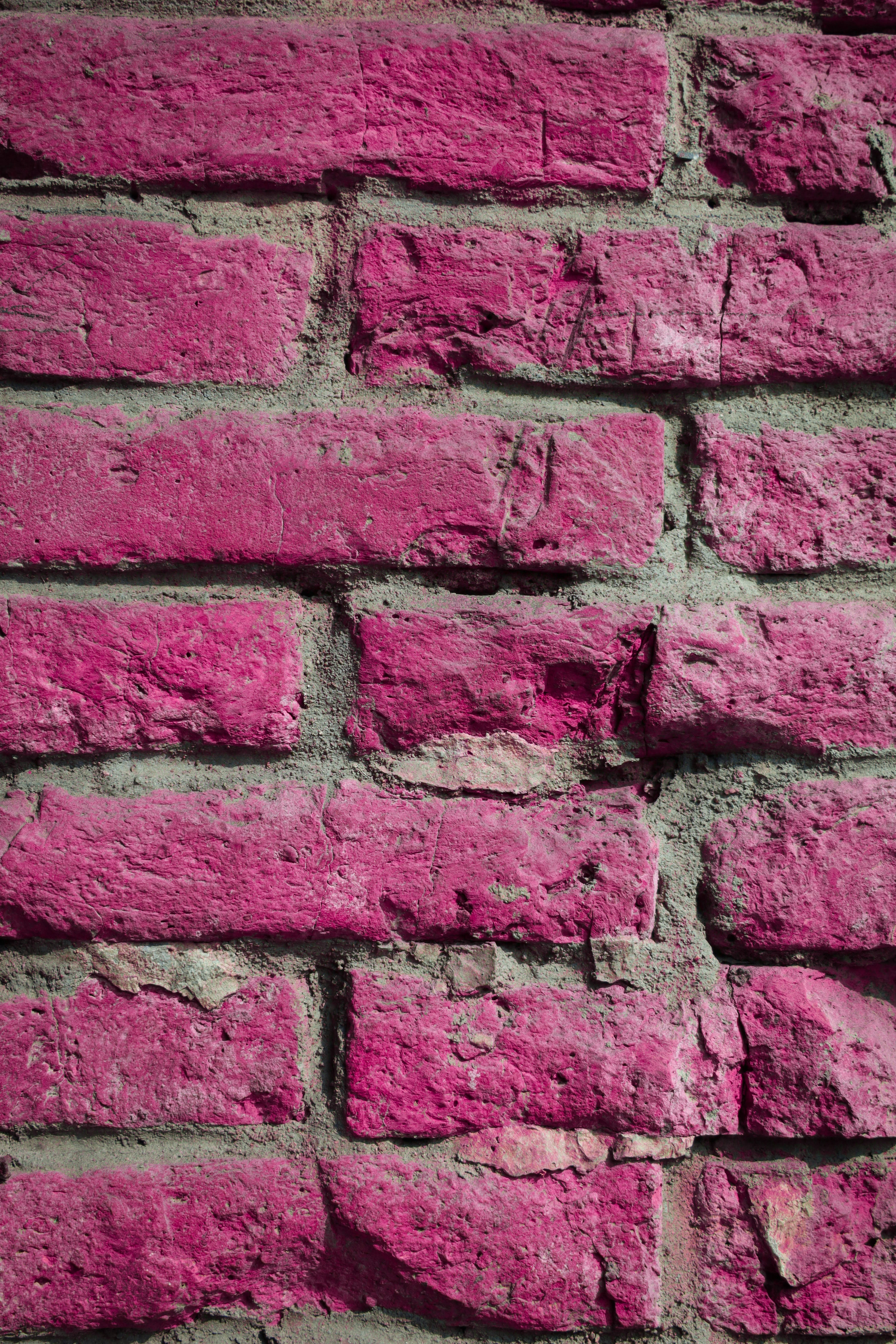 painted brick, pink wall, vibrant pink bricks, 5K Phone Wallpaper