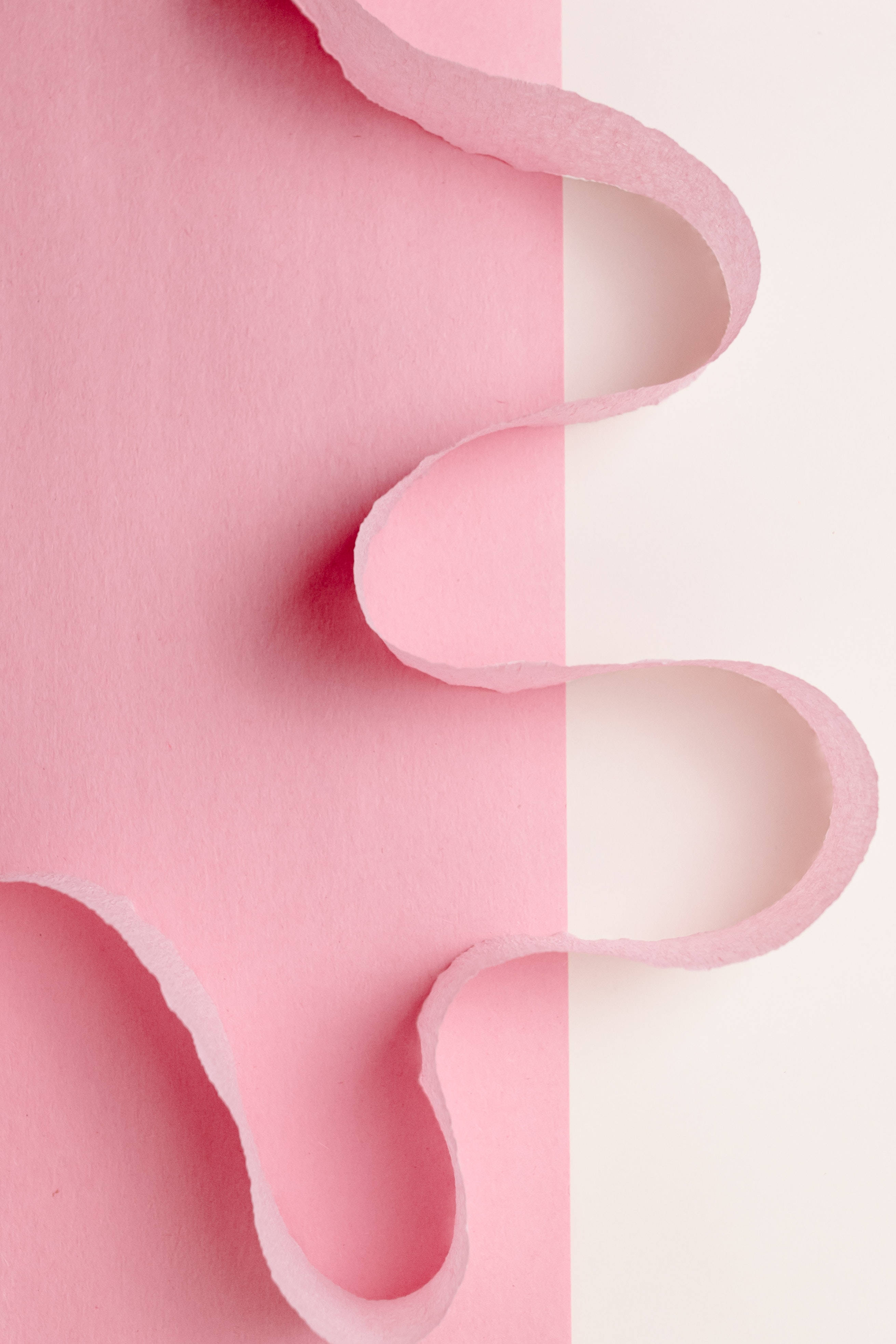 pastel pink, white background, torn paper curls, 4K Phone Wallpaper