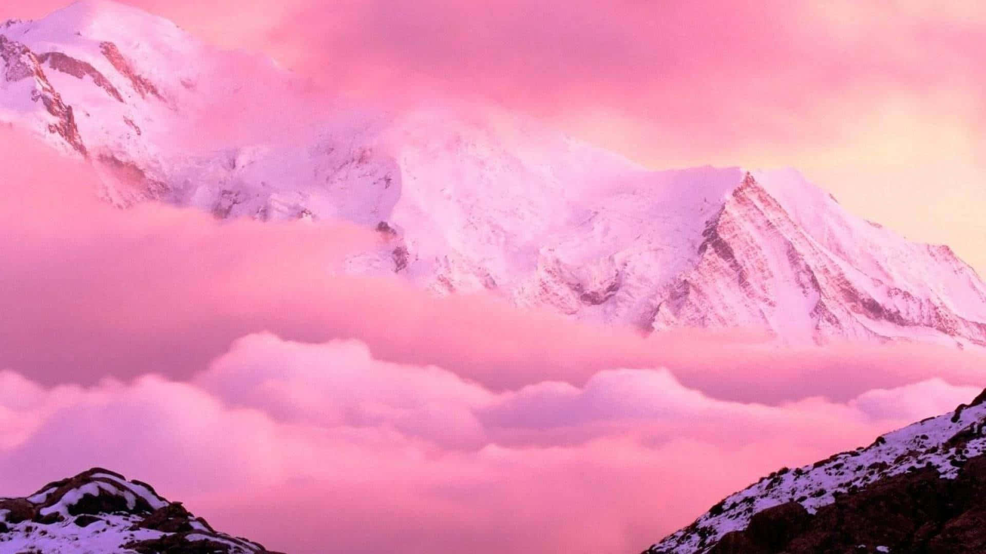 Pink, Snowcapped mountain peaks, Dreamy pink clouds, Full HD Desktop Wallpaper