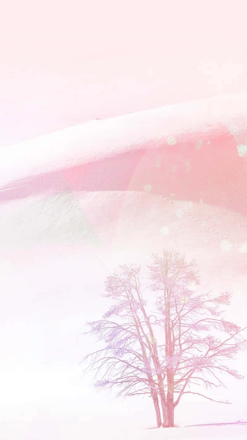 Pink Winter Landscape Aesthetic, snowy field, lone bare tree, HD Phone Wallpaper