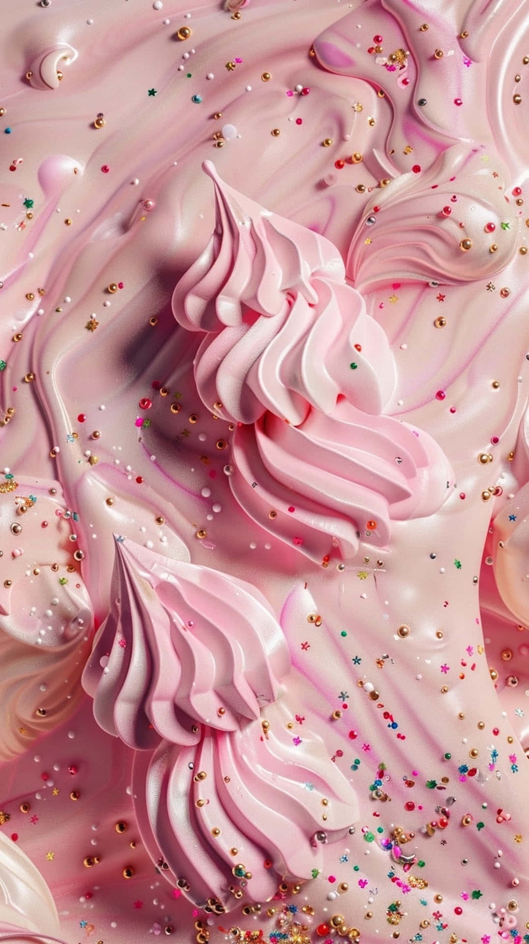 pink meringue swirls, colorful star sprinkles, pearl sprinkles, Full HD Phone Wallpaper