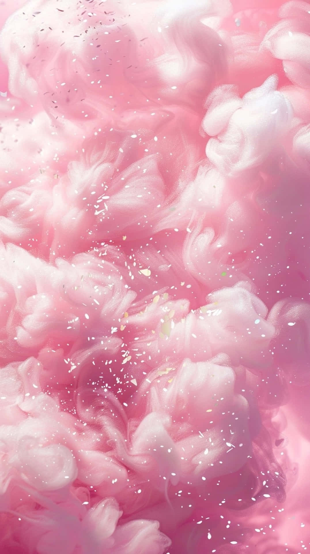 pink floral fantasy, soft pink ink swirls, glittering particles, Full HD Phone Wallpaper