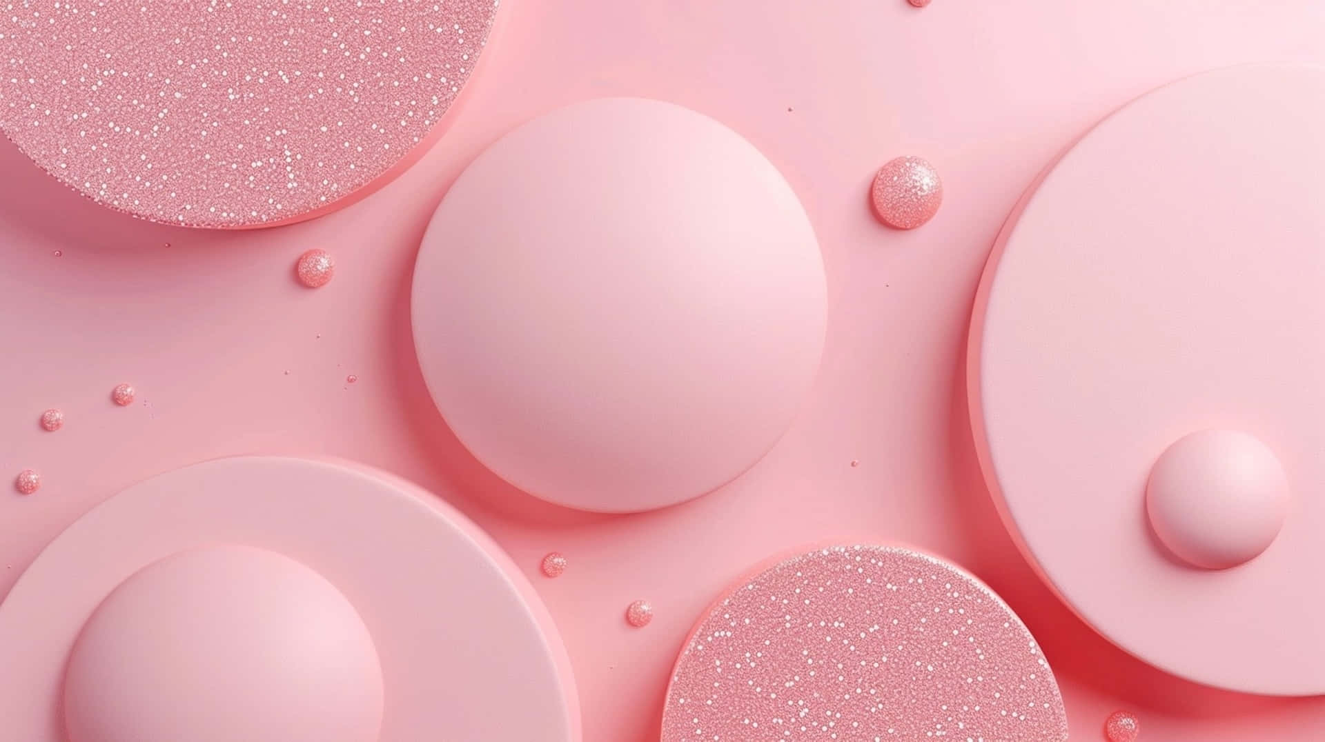 pink abstract geometric background, soft pink spheres, glittery accents, Full HD Desktop Wallpaper