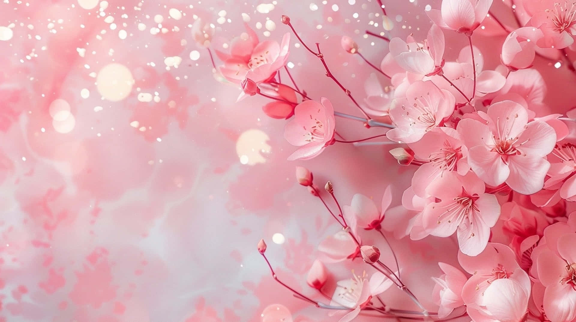 pink cherry blossoms, dreamy pastel background, gentle bokeh lights, Full HD Desktop Wallpaper