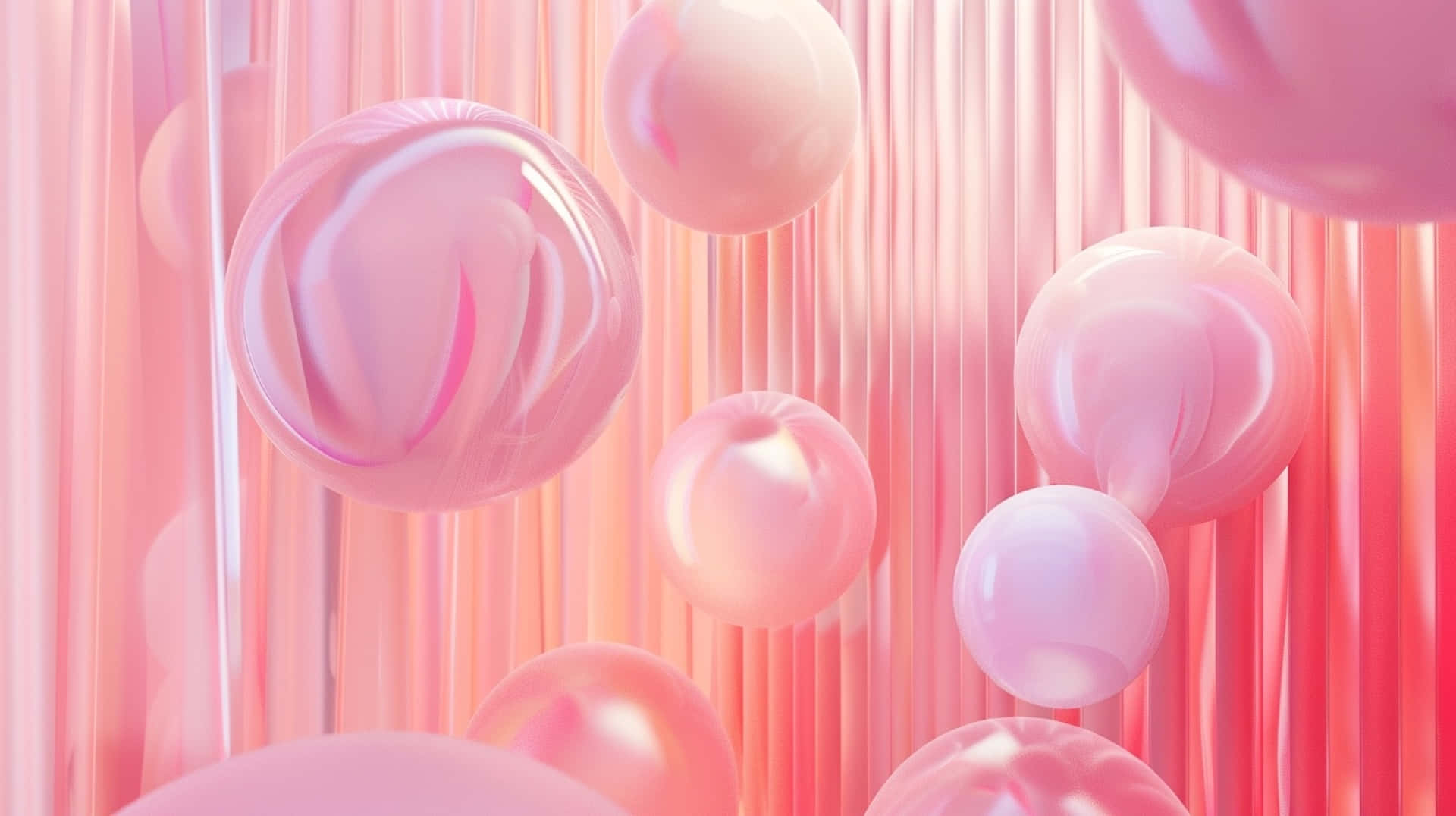Pink Y2 K Aesthetic, glossy pink spheres, soft vertical pink ribbons, Full HD Desktop Wallpaper