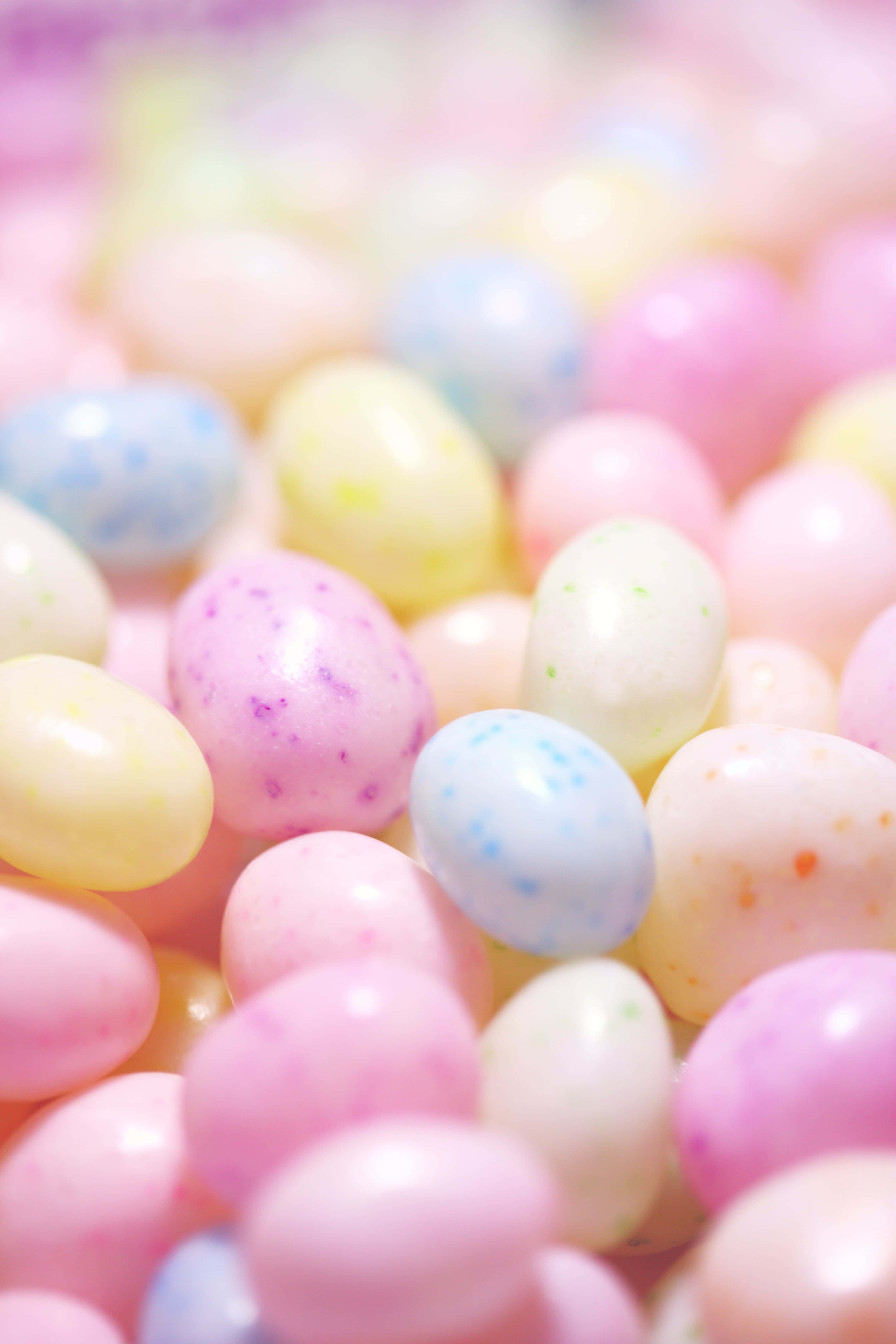 Pink Yellow And Blue, pastel-colored, speckled jelly eggs, 5K Phone Wallpaper