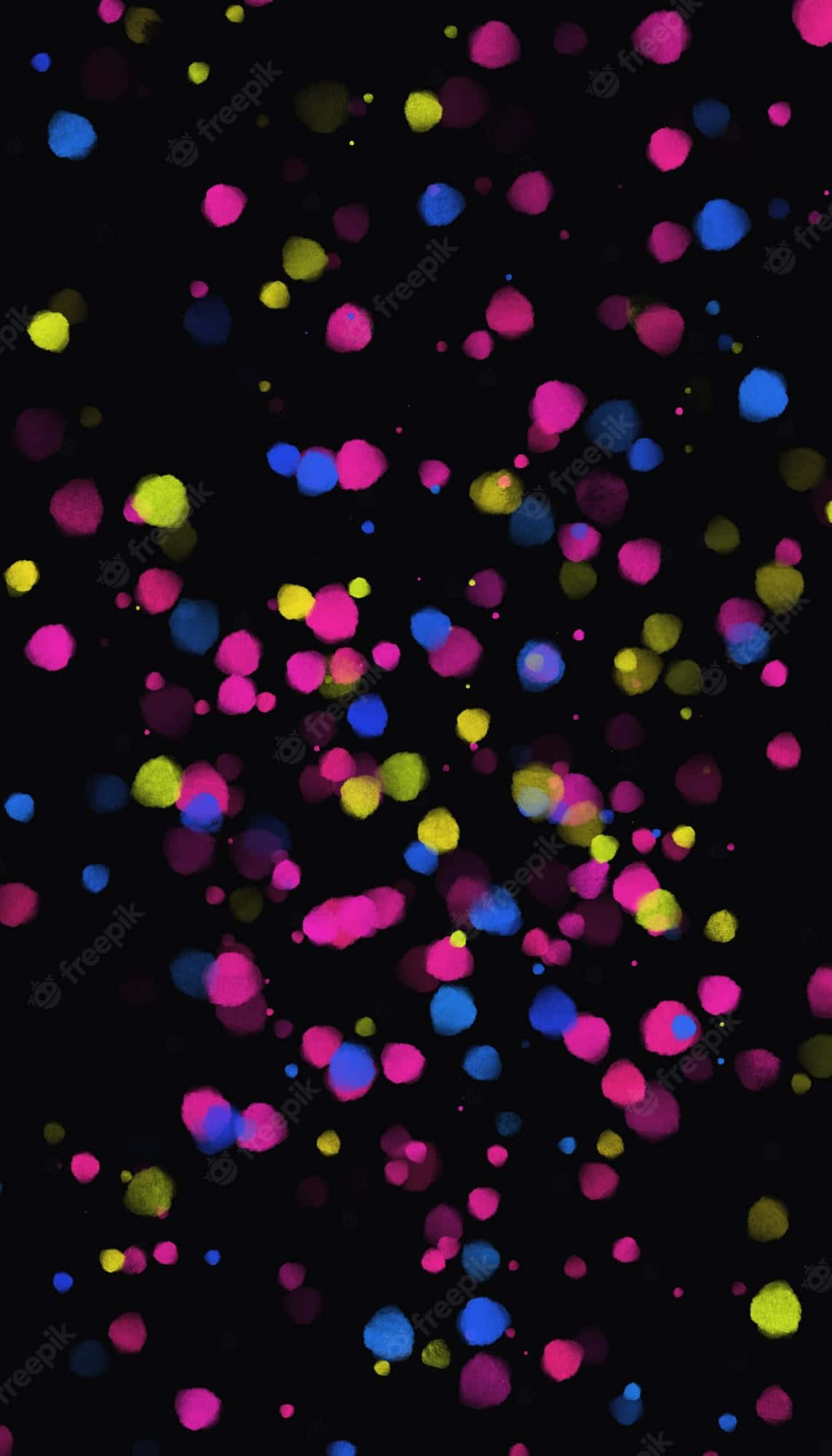 Pink Yellow And Blue, vibrant colorful bokeh lights, deep black background, Full HD Phone Wallpaper