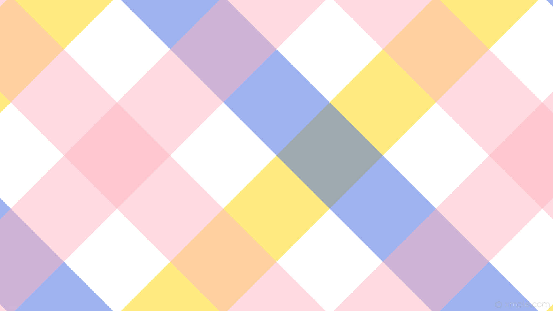 pastel-colored diagonal checkerboard pattern, soft pink yellow blue, white squares, Full HD Desktop Wallpaper