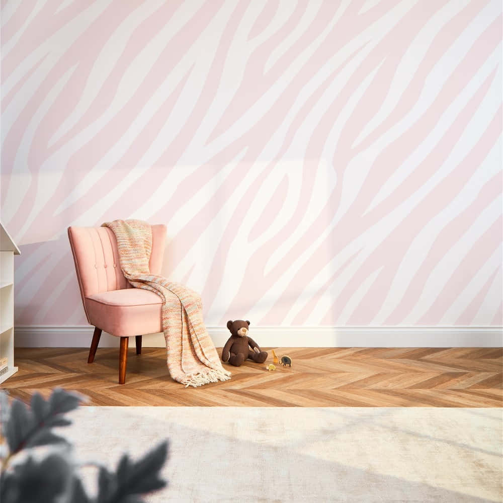 pink zebra print wall, child's room, pink armchair, SD Desktop Wallpaper