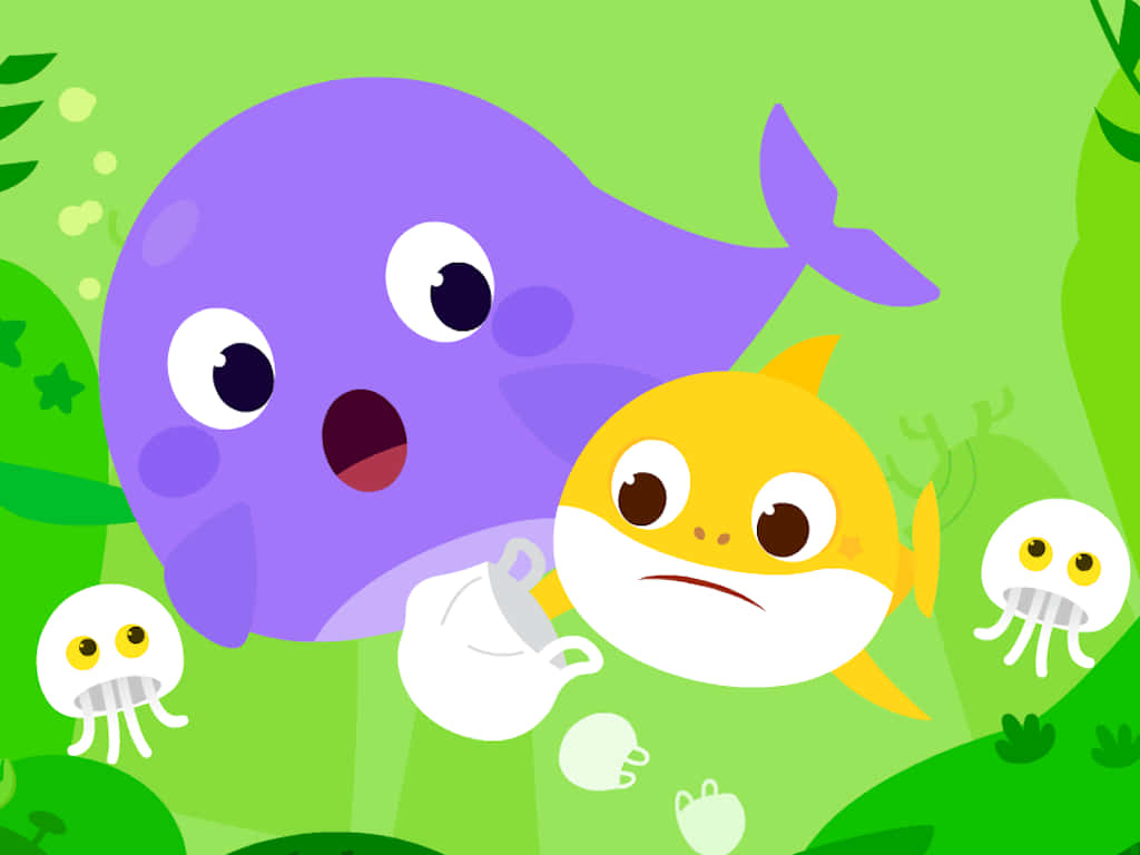 Pinkfong Baby Shark, purple whale, yellow shark, SD Desktop Wallpaper