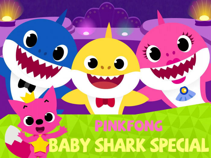 Pinkfong Baby Shark, cartoon sharks, pink fox, SD Desktop Wallpaper