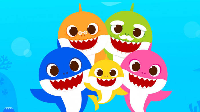 Pinkfong Baby Shark, cartoon sharks, brightly colored, SD Desktop Wallpaper