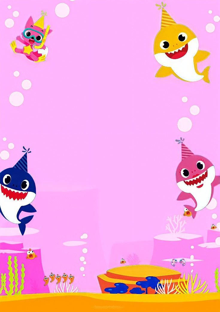 Pinkfong Baby Shark, pink aesthetic, cartoon sharks, SD Phone Wallpaper