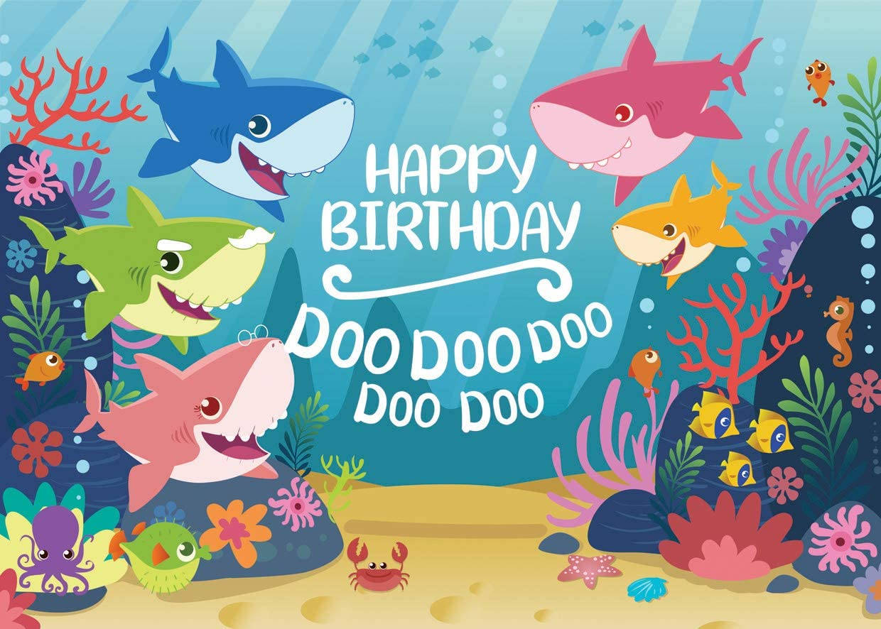 Pinkfong Baby Shark, birthday, colorful cartoon sharks, SD Desktop Wallpaper