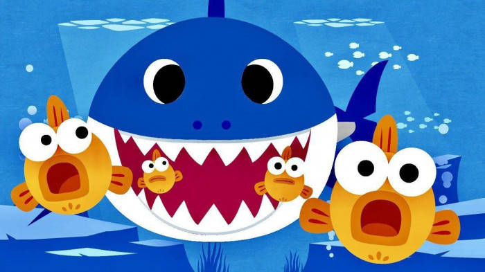 Baby Shark, blue shark, yellow fish, SD Desktop Wallpaper