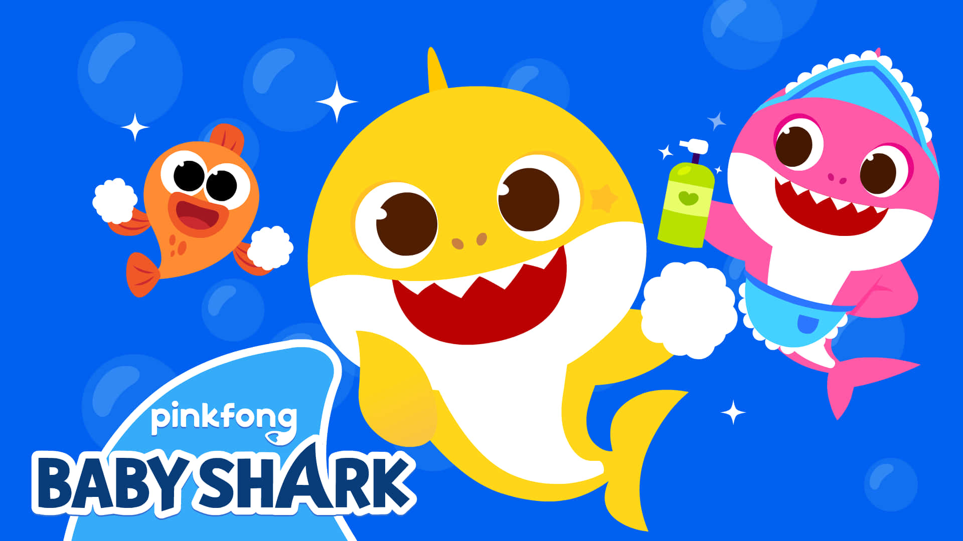 Pinkfong Baby Shark, shampoo, bright blue underwater scene, Full HD Desktop Wallpaper