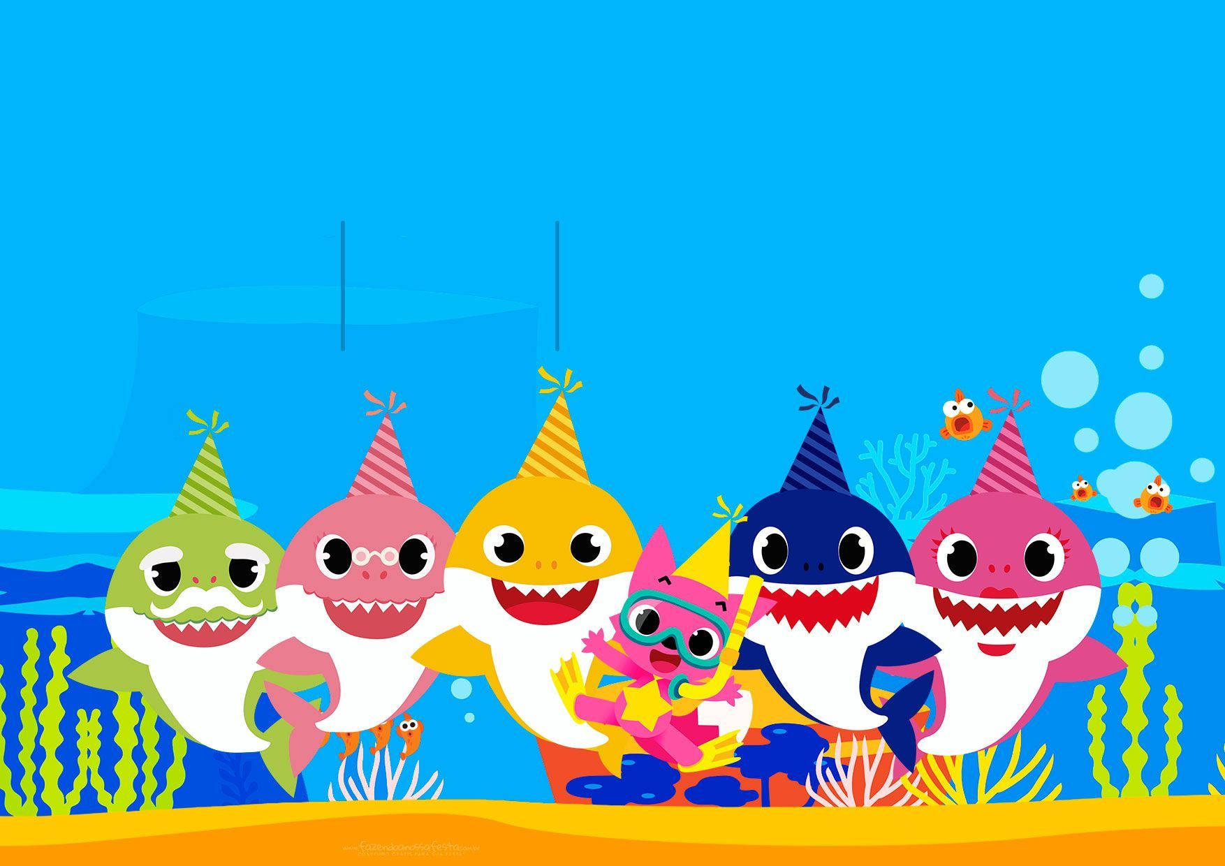 Pinkfong Baby Shark, cute hat, colorful cartoon sharks, HD Desktop Wallpaper