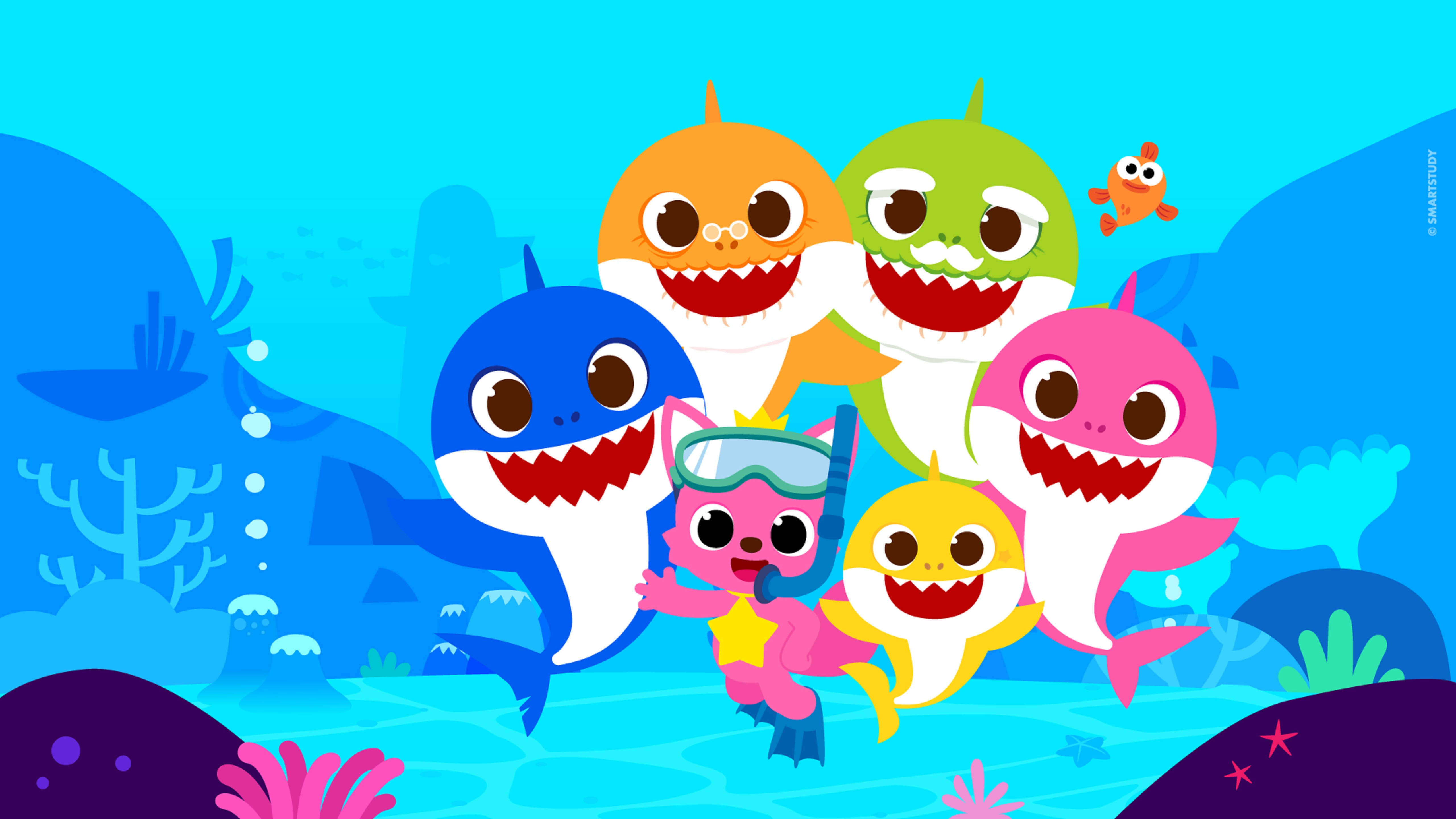 Pinkfong, Baby Shark, underwater coral reef, 5K Desktop Wallpaper