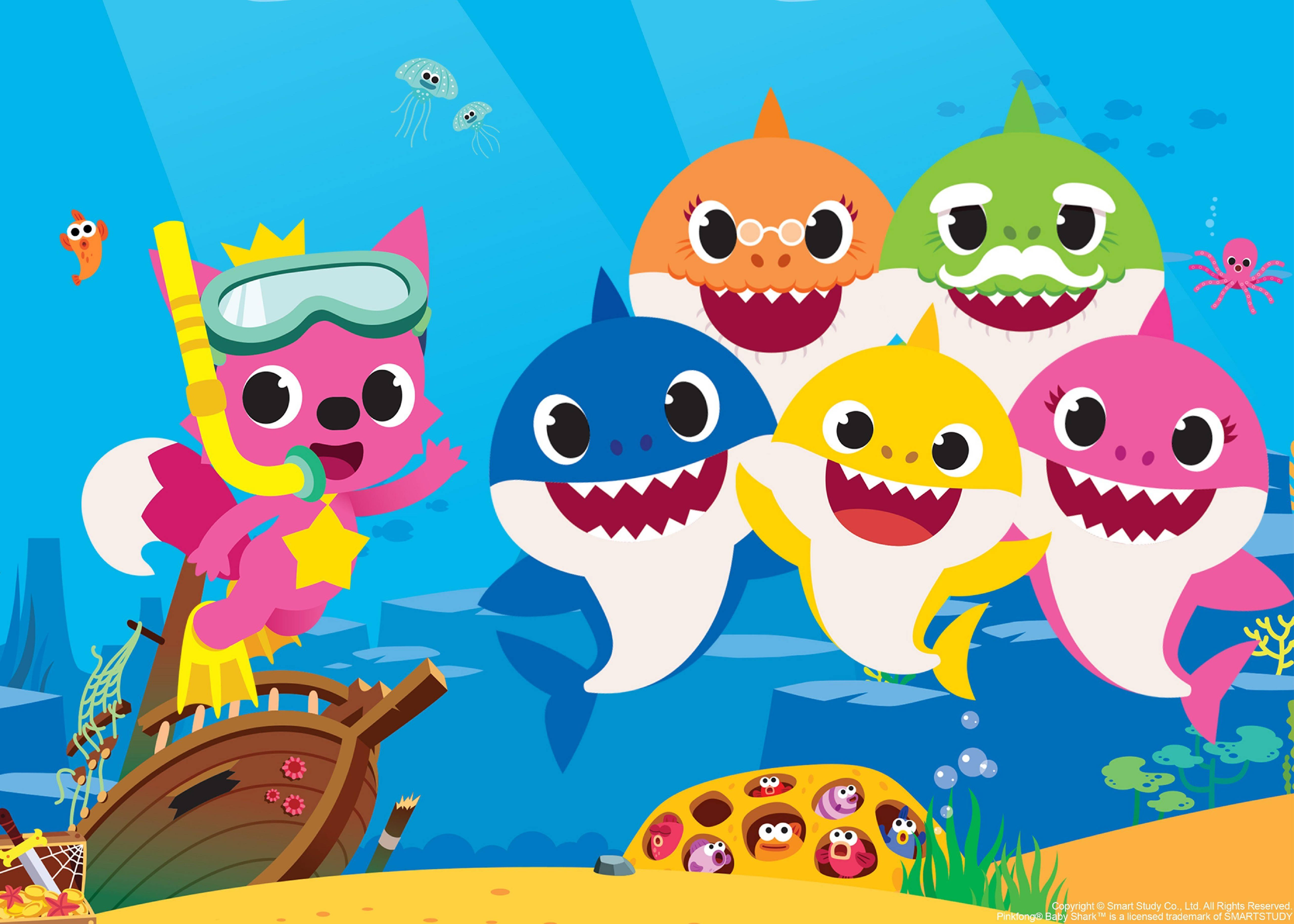 Pinkfong Baby Shark, family, pink fox diver, 5K Desktop Wallpaper