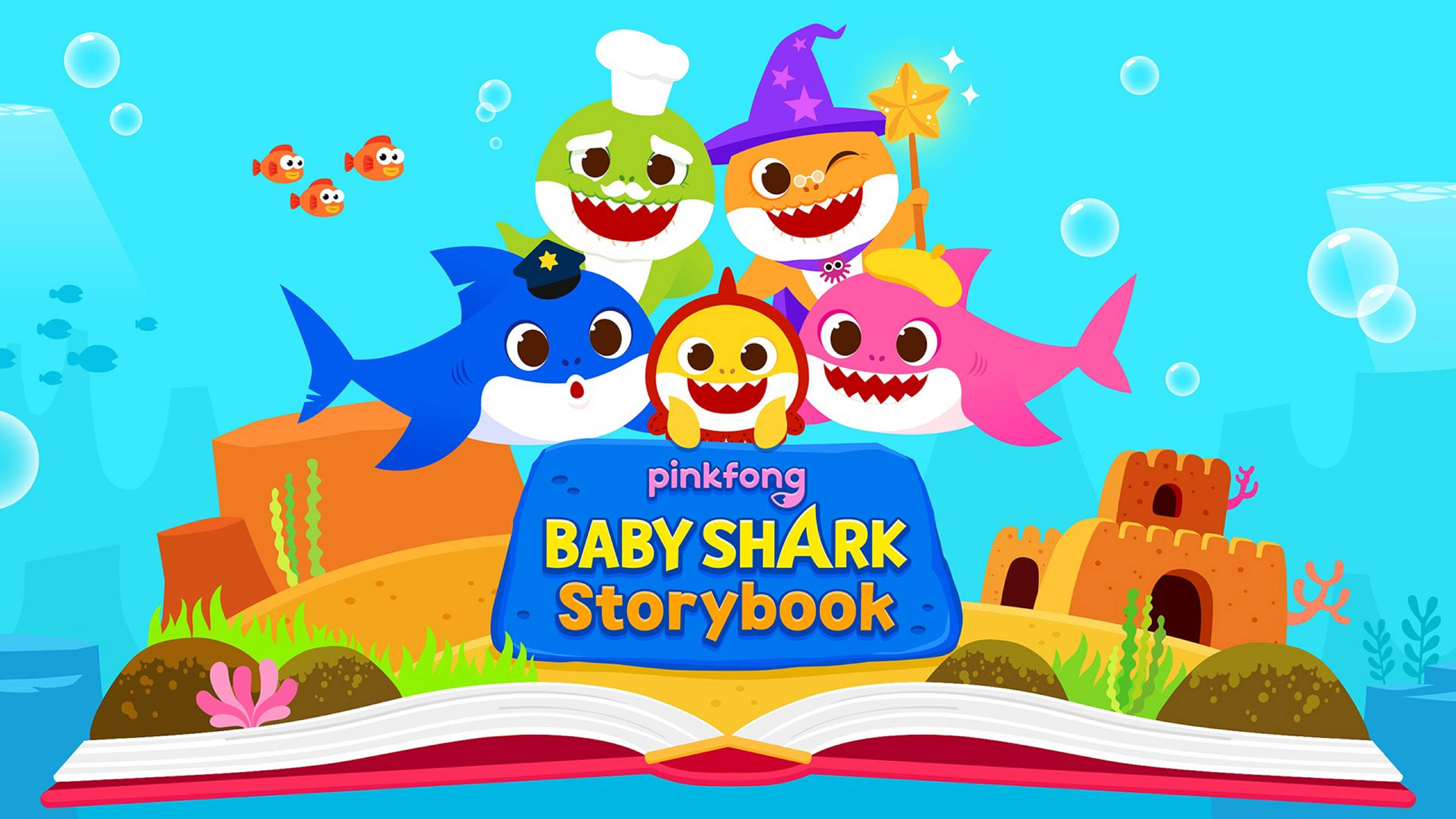 Pinkfong Baby Shark, storybook, colorful cartoon sharks, 5K Desktop Wallpaper