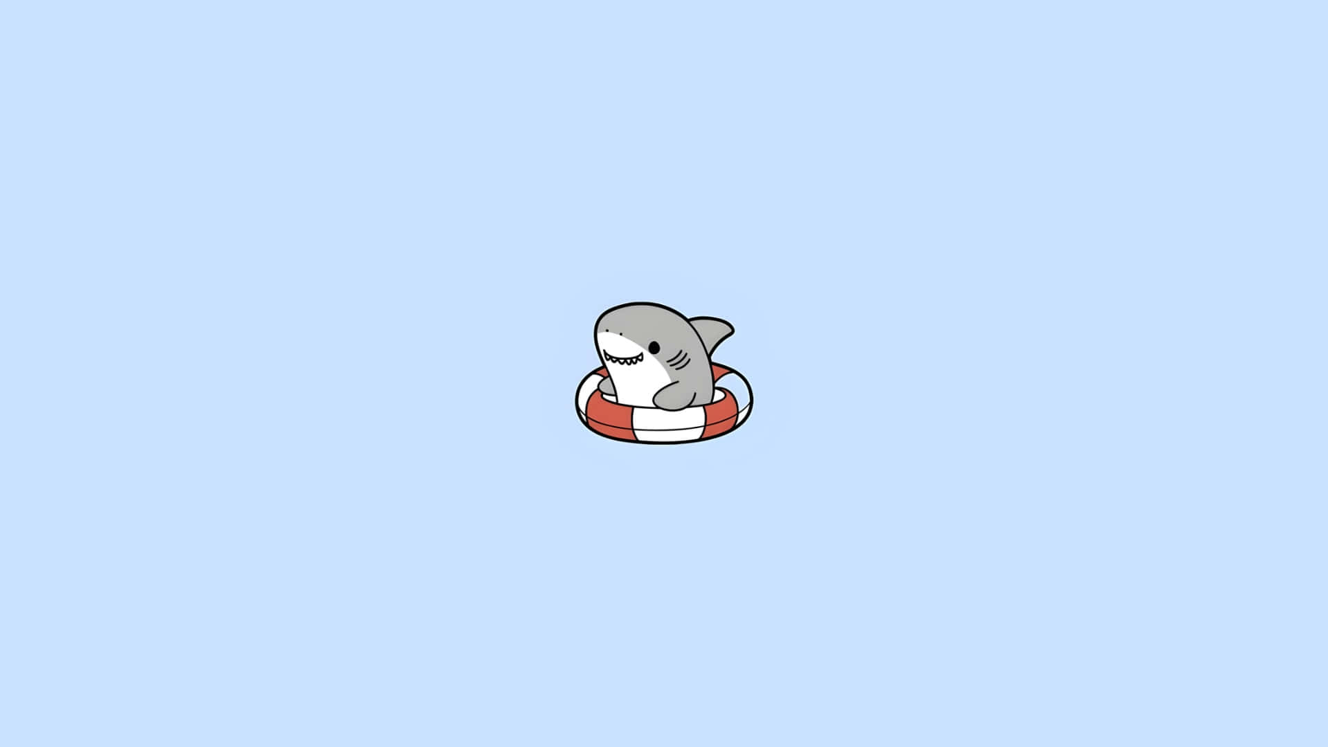 Baby Shark, red and white lifebuoy, soft blue background, Full HD Desktop Wallpaper