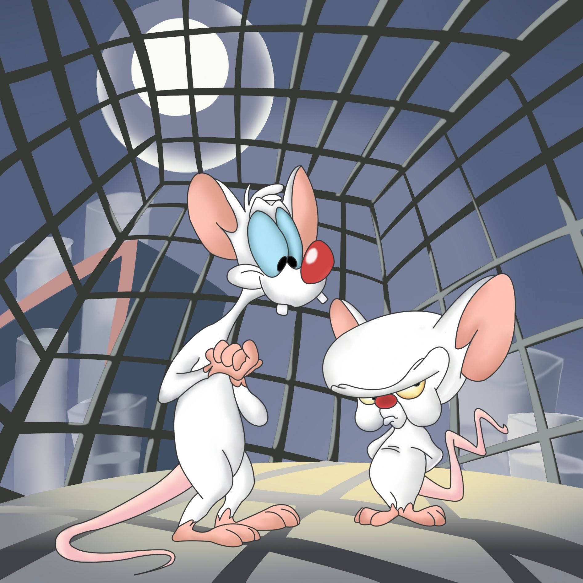 Pinky And The Brain, glass-domed structure, full moon, HD Desktop Wallpaper