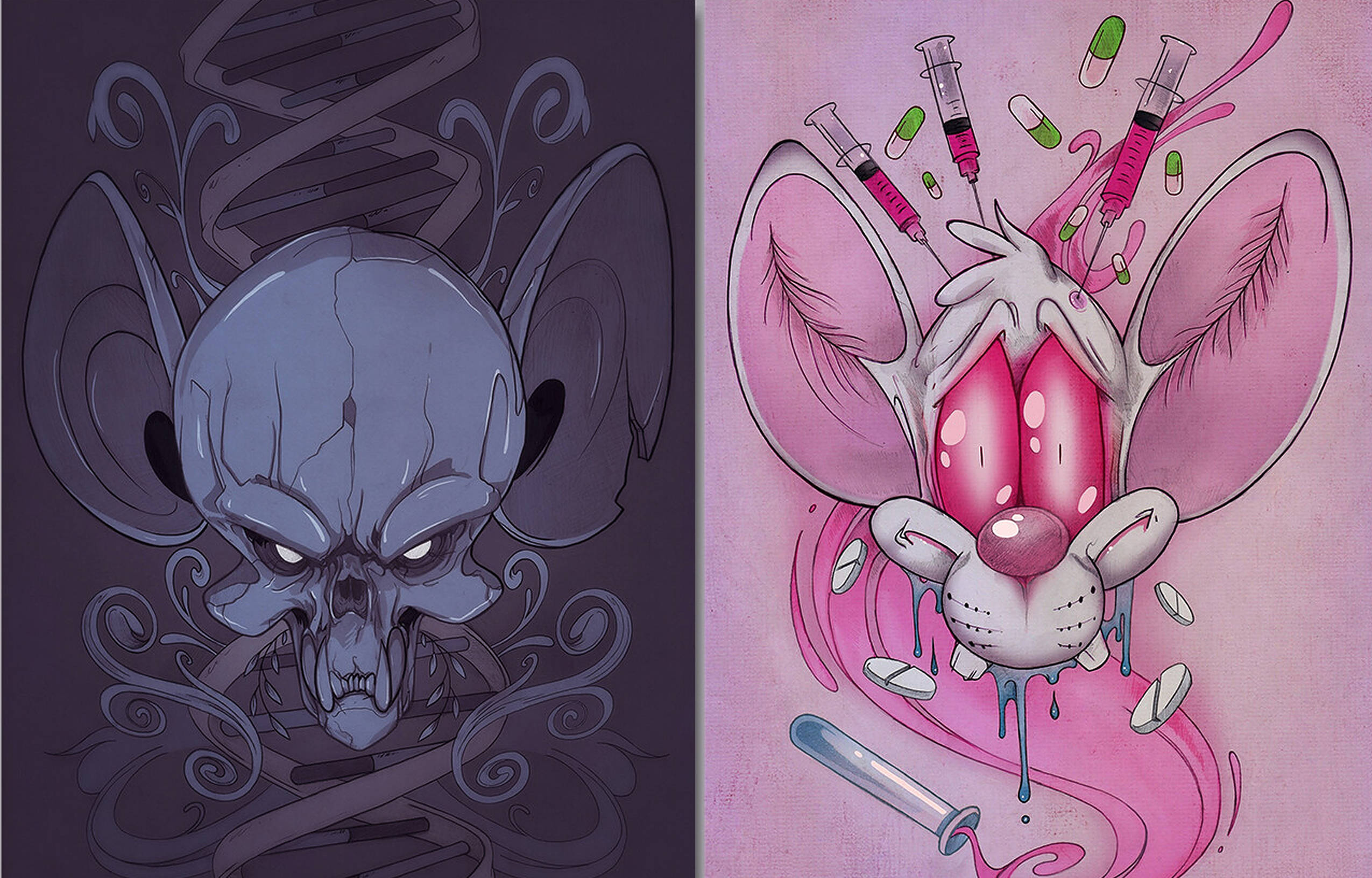 Pinky And The Brain, skull bat, pink mouse, Full HD Desktop Wallpaper