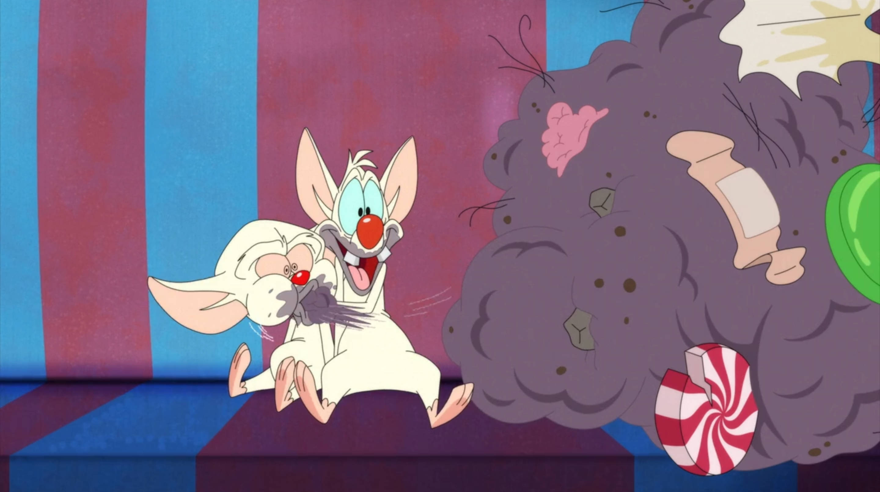Pinky And The Brain, white lab coats, purple smoke cloud, 2K Desktop Wallpaper