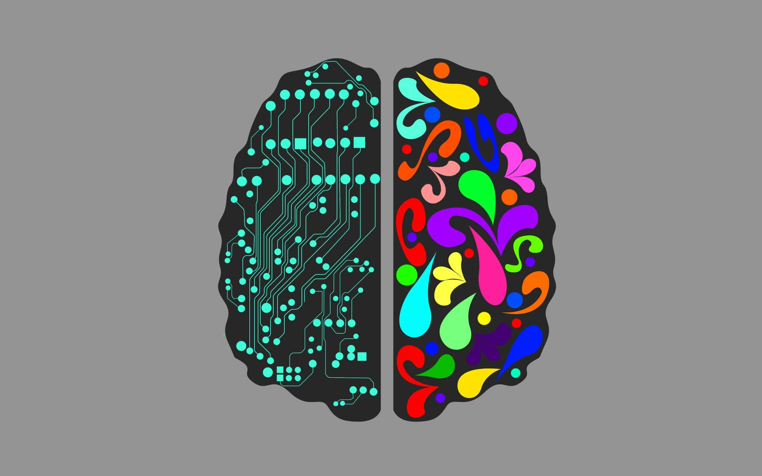 brain, circuit board, teal, 2K Desktop Wallpaper