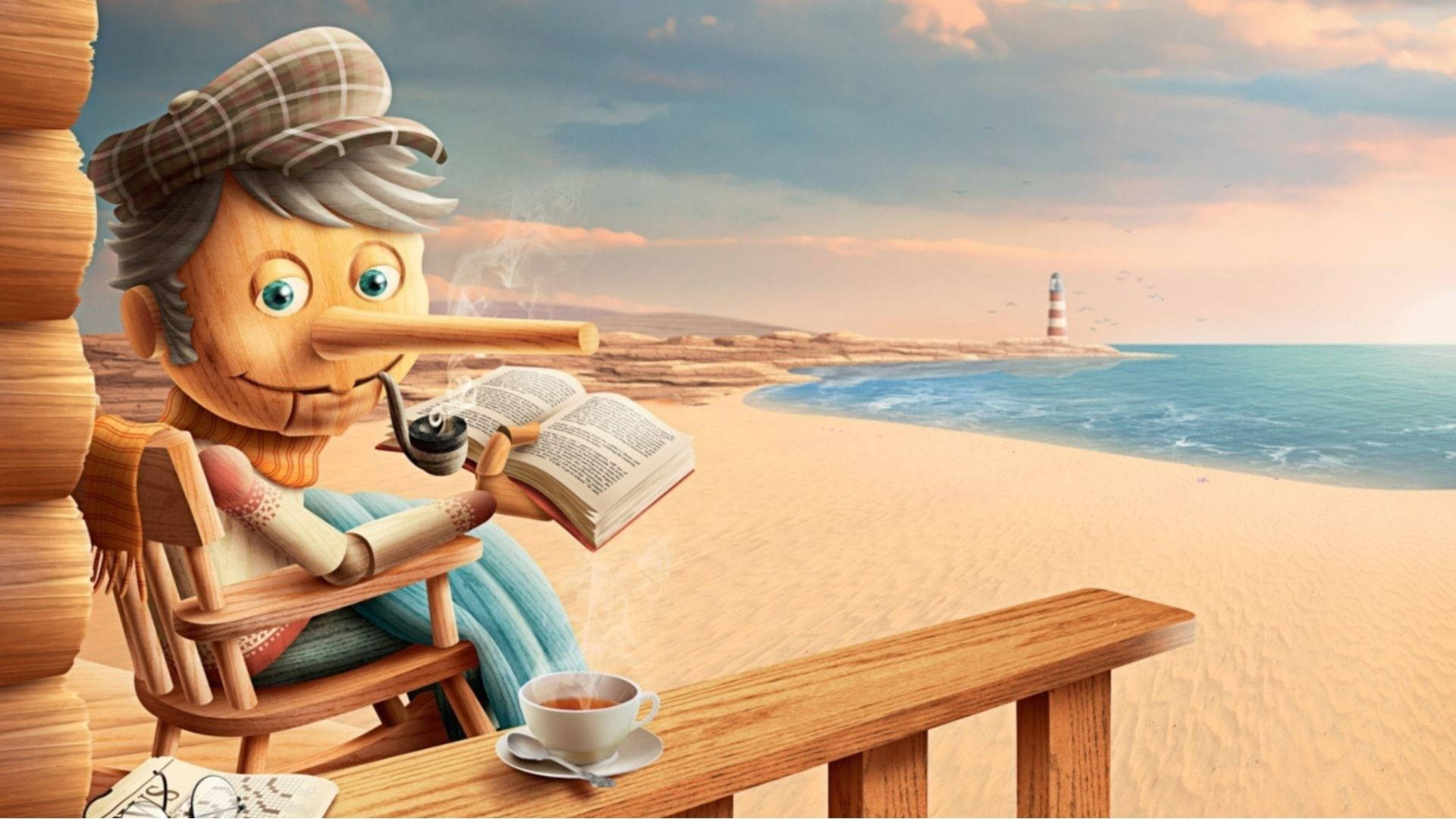Pinocchio, wooden puppet man, long nose, Full HD Desktop Wallpaper