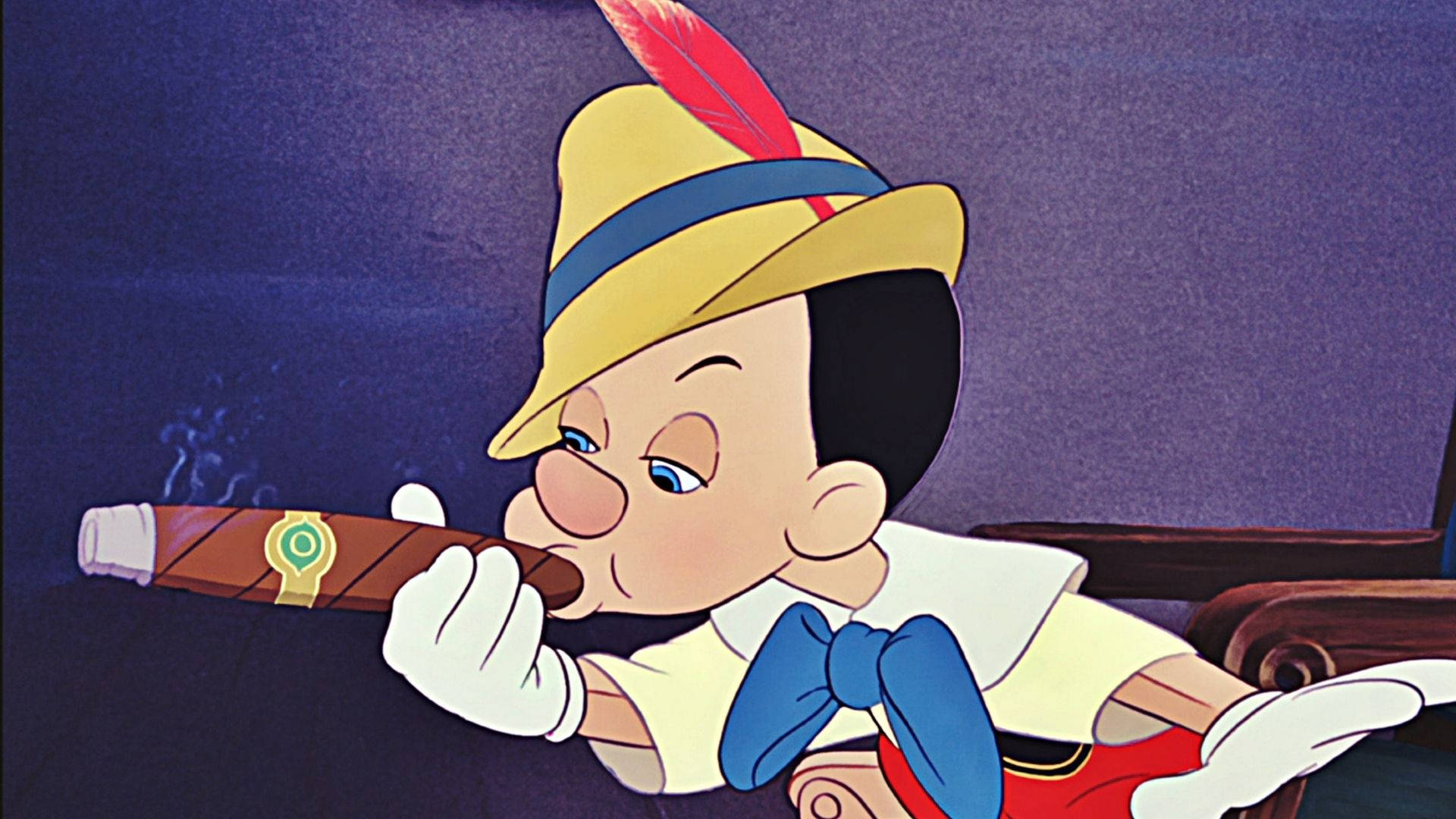 Pinocchio, cigar, red feathered hat, Full HD Desktop Wallpaper