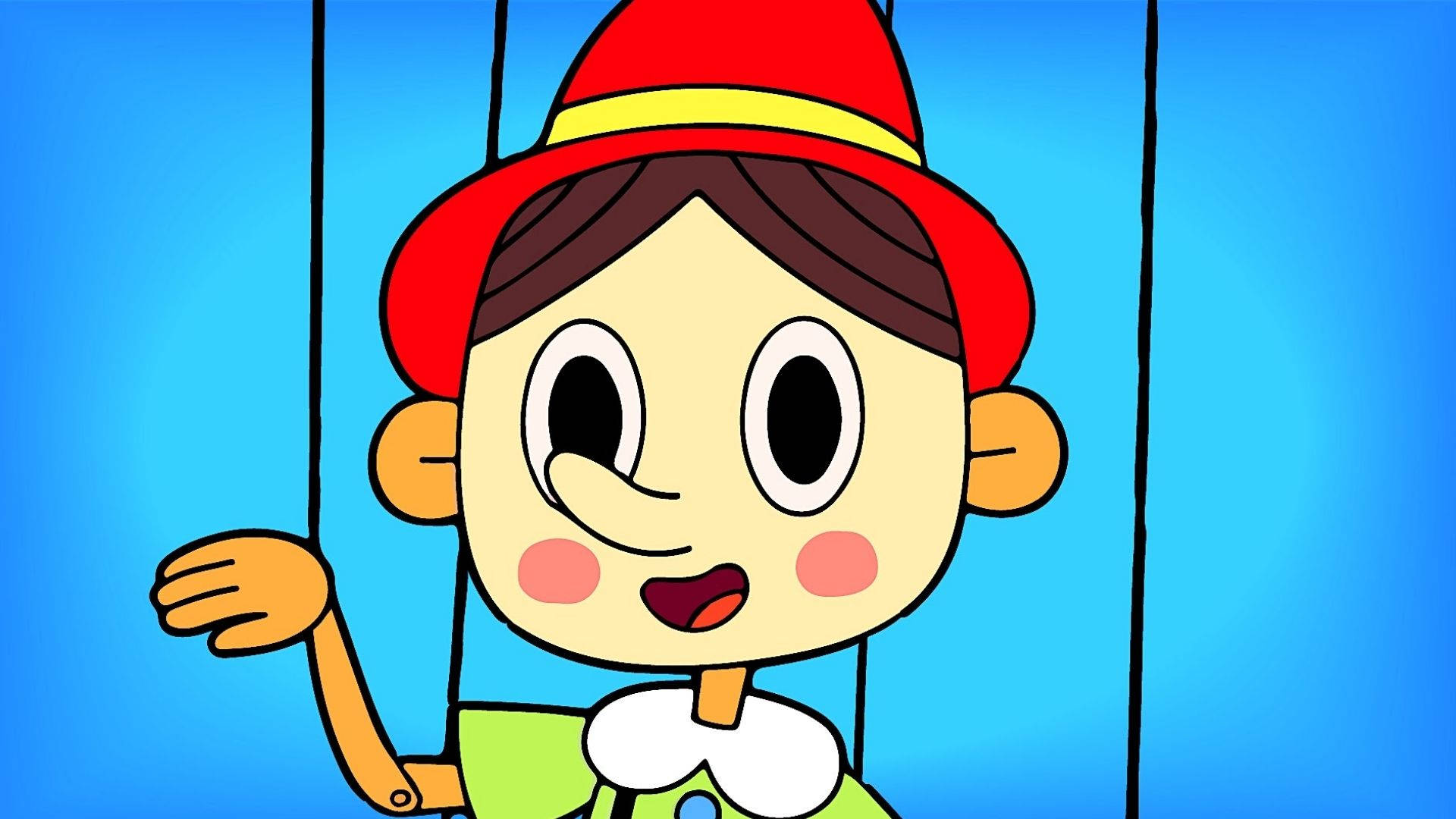 Pinocchio, red hat, green shirt, Full HD Desktop Wallpaper