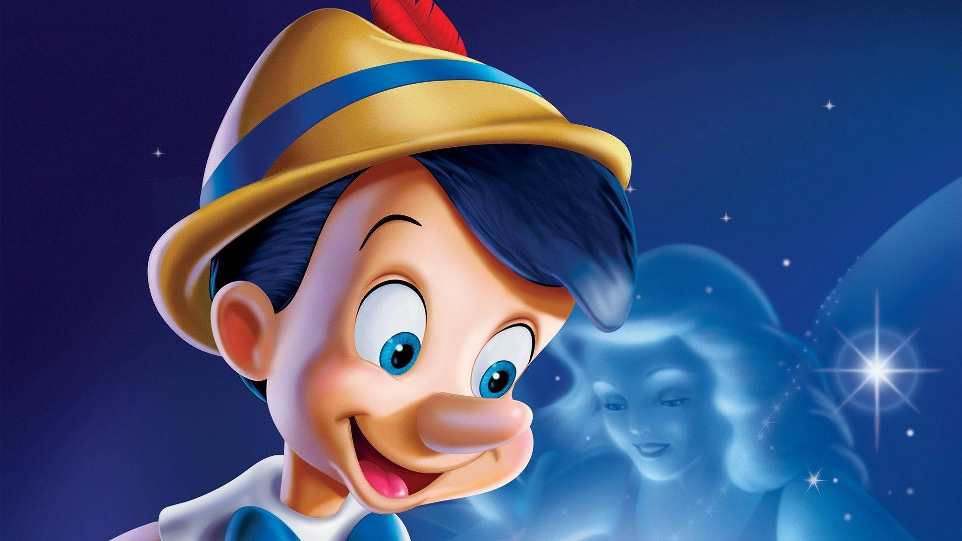 Pinocchio, iconic hat, starry night sky, Full HD Desktop Wallpaper