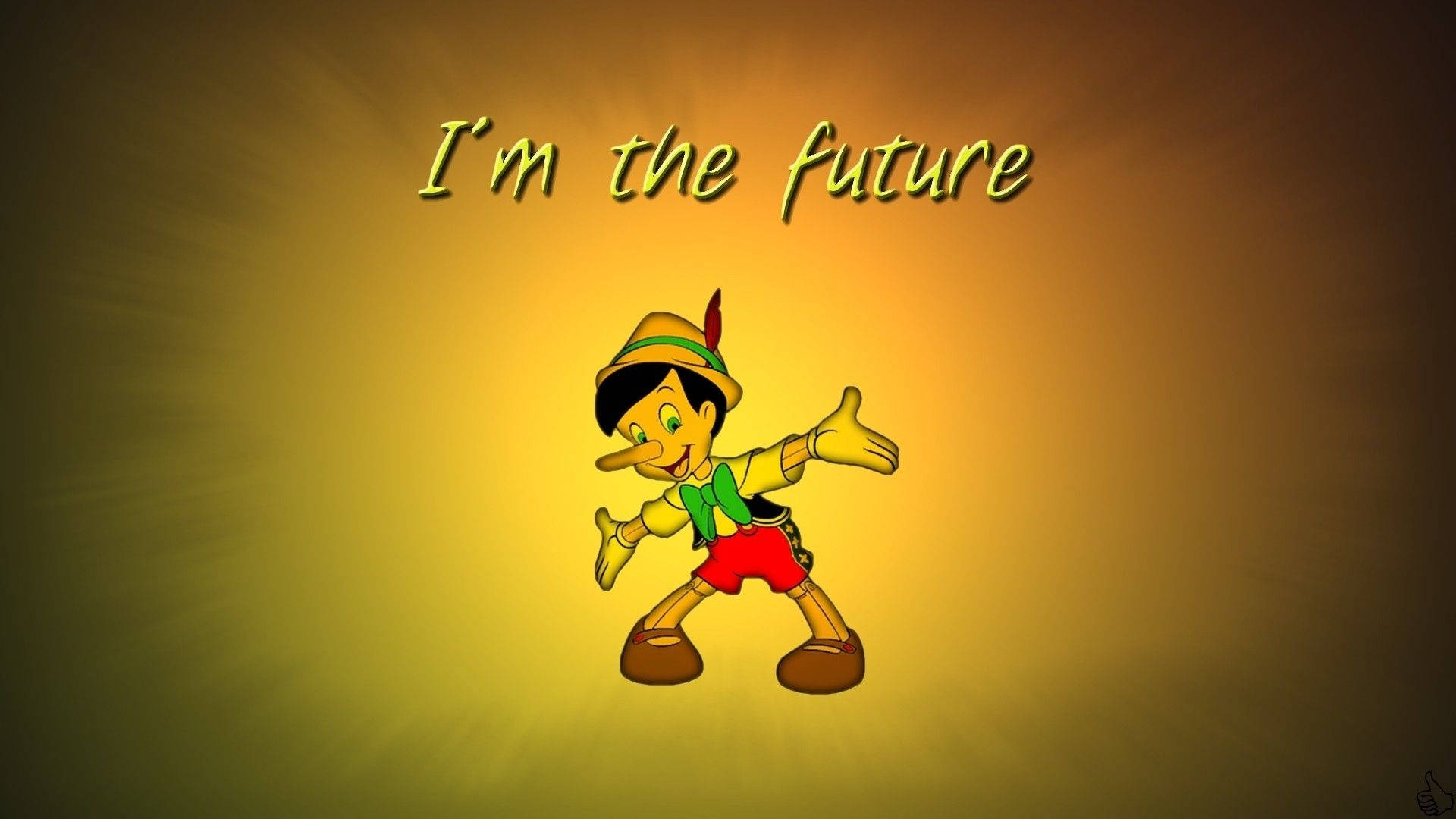 Pinocchio, cartoon character, radiant golden gradient background, Full HD Desktop Wallpaper
