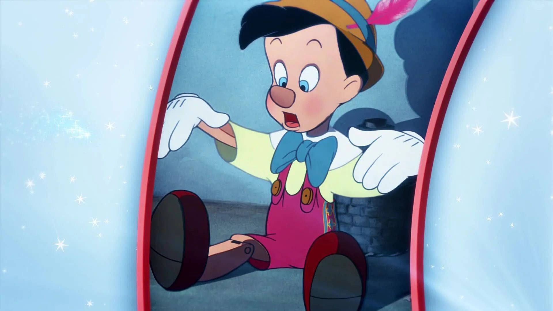 Pinocchio, glowing blue curtain, wide eyes, Full HD Desktop Wallpaper