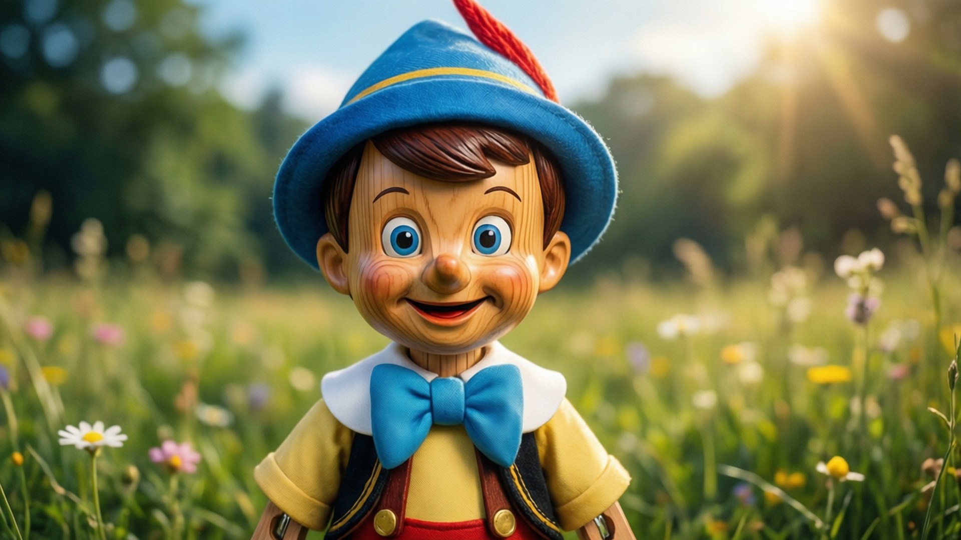 Pinocchio, blue hat, bowtie, Full HD Desktop Wallpaper