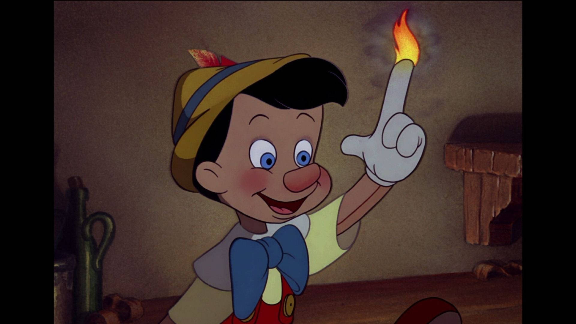 Pinocchio, lit candle, dimly lit wooden room, Full HD Desktop Wallpaper