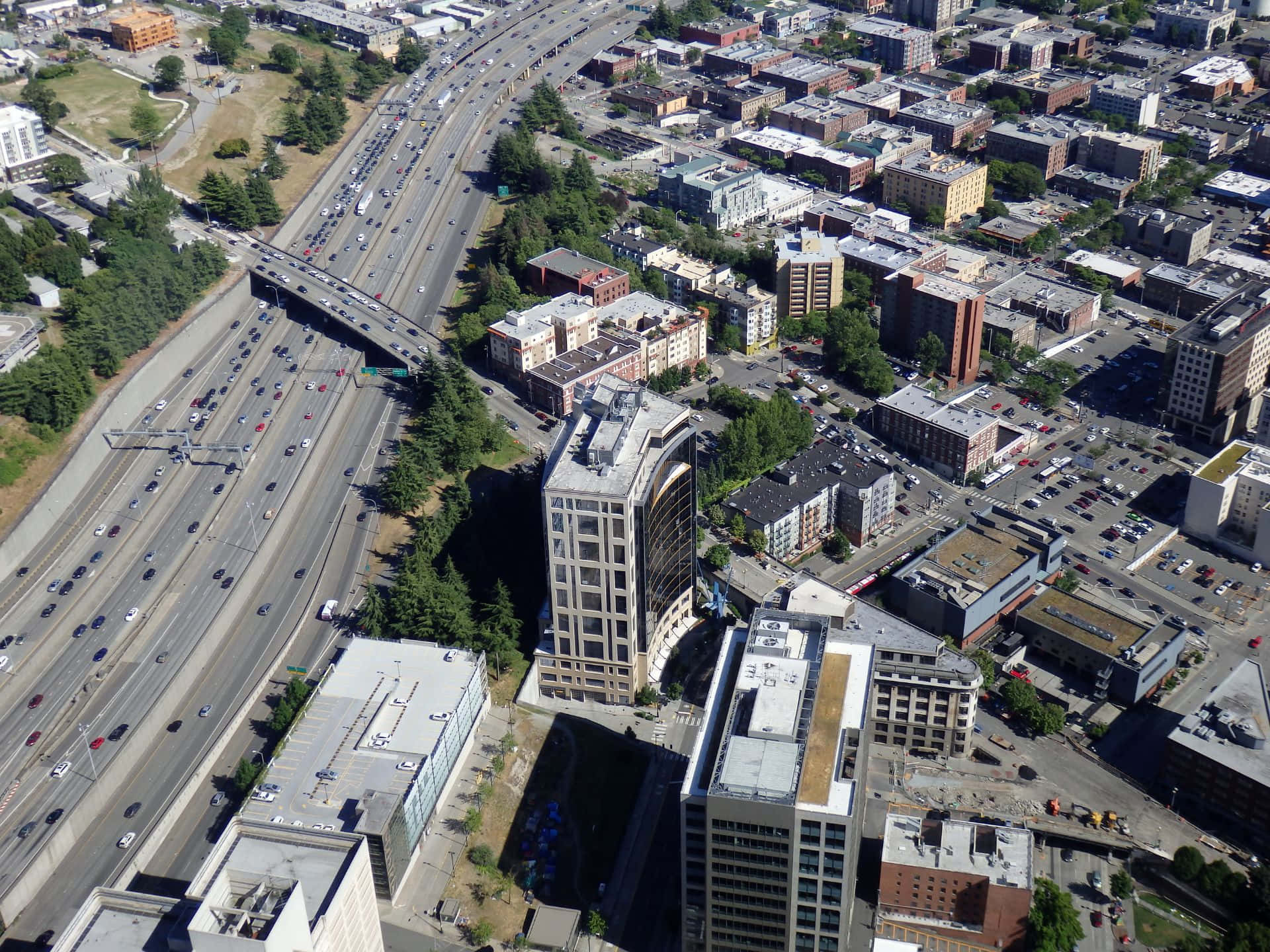 Seattle, freeway, buildings, Full HD Desktop Wallpaper