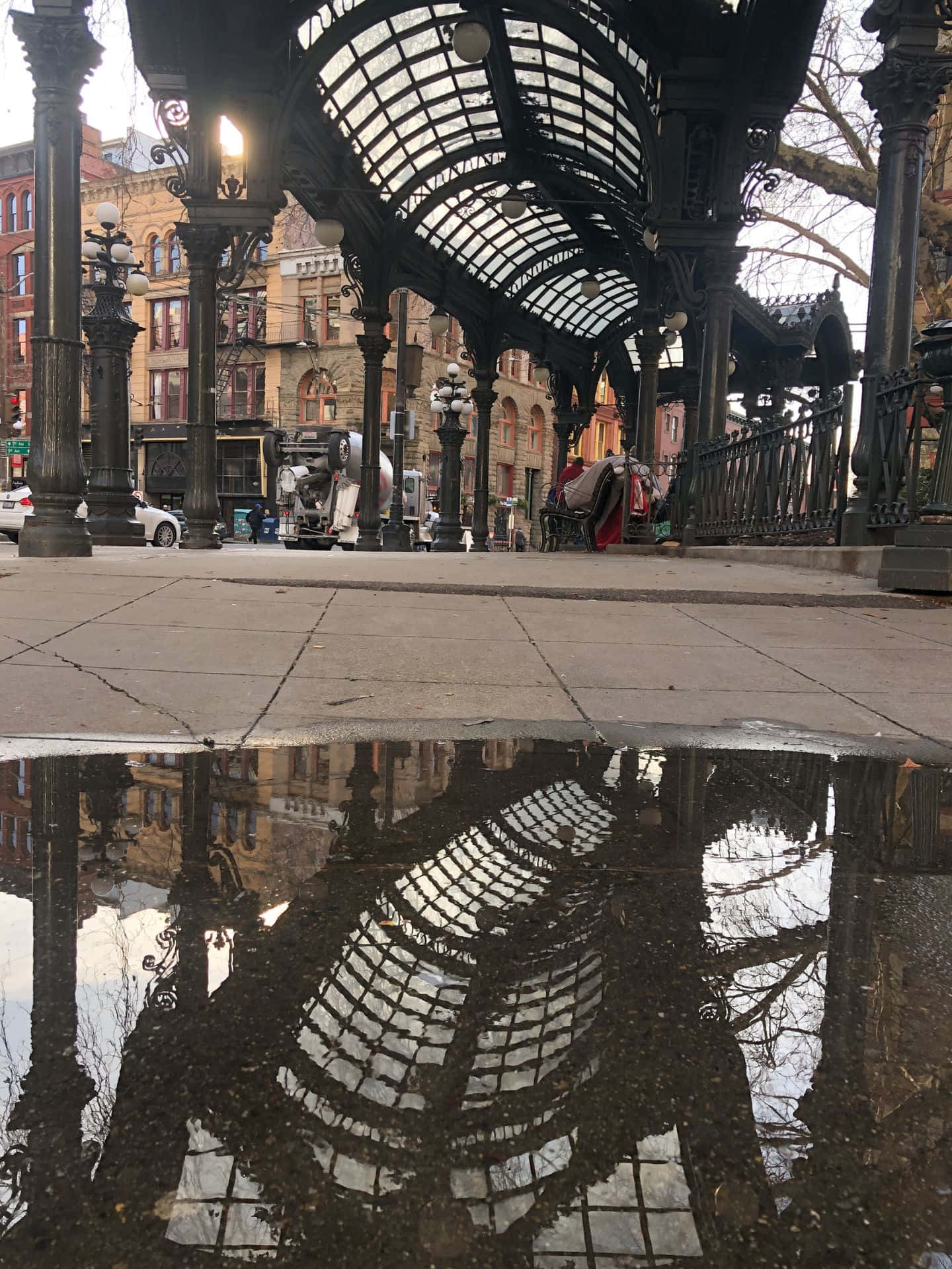 Pioneer Square Seattle, iron pergola, ornate metal canopy, Full HD Phone Wallpaper