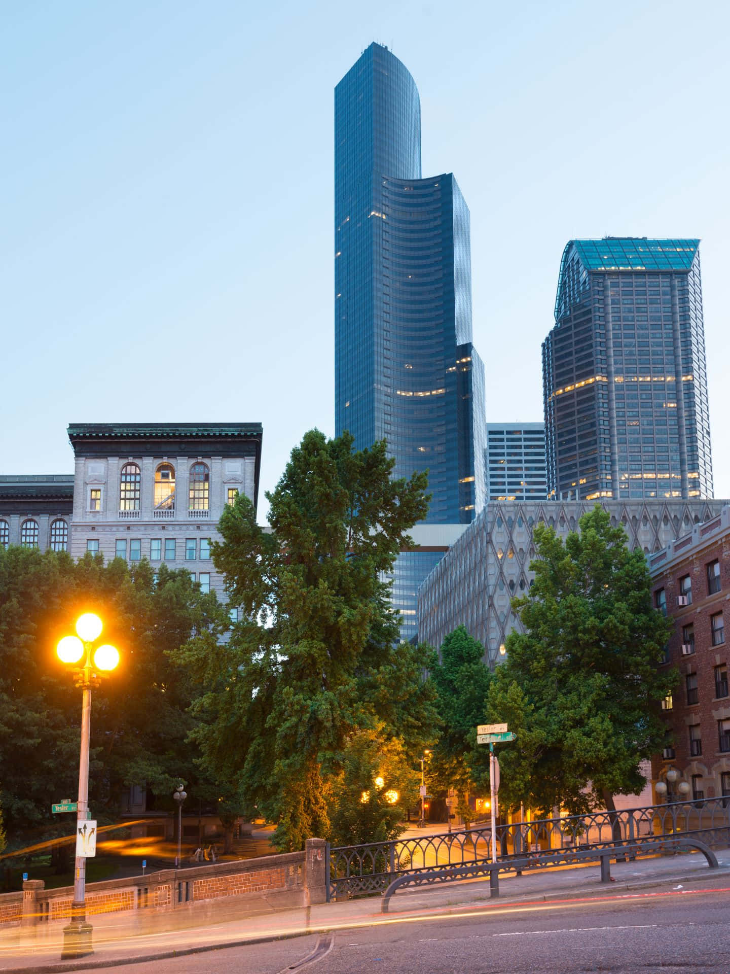 Pioneer Square Seattle, dusk, skyline, Full HD Phone Wallpaper