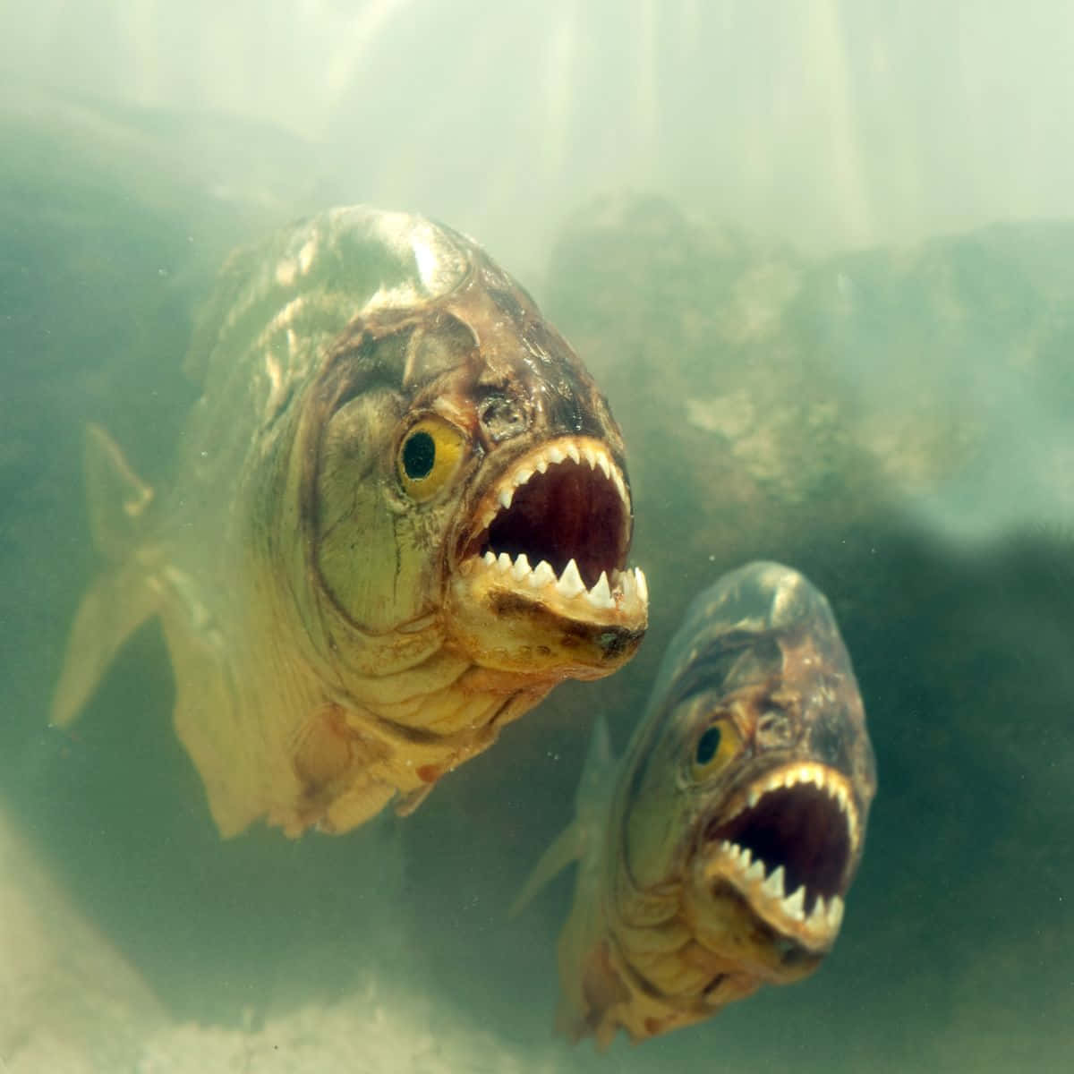 underwater piranhas, sharp teeth, yellow eyes, SD Desktop Wallpaper