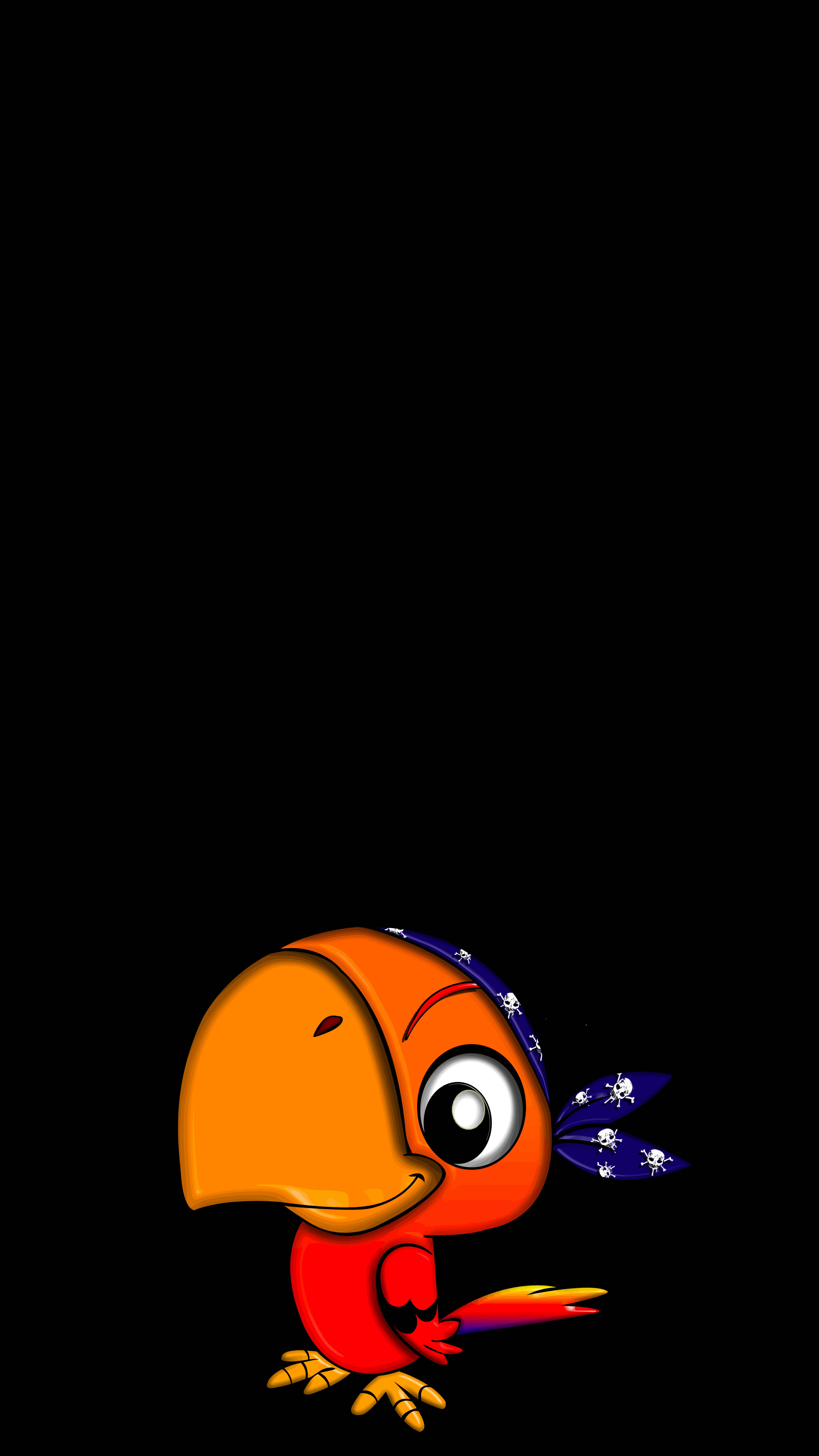 Pirate Parrot, blue skull bandana, solid black background, 5K Phone Wallpaper