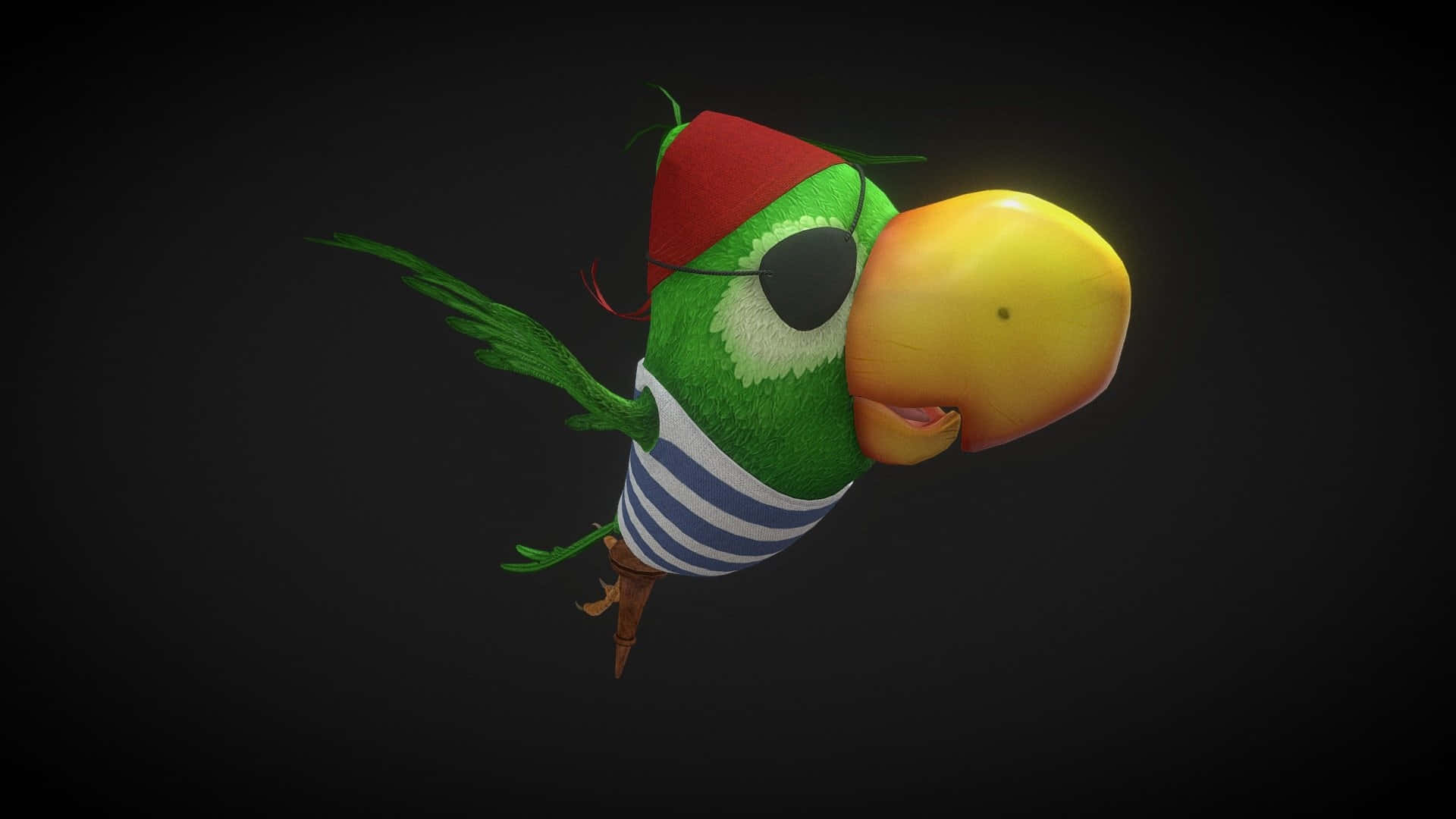 cartoon pirate parrot, green parrot, red hat eye patch, Full HD Desktop Wallpaper