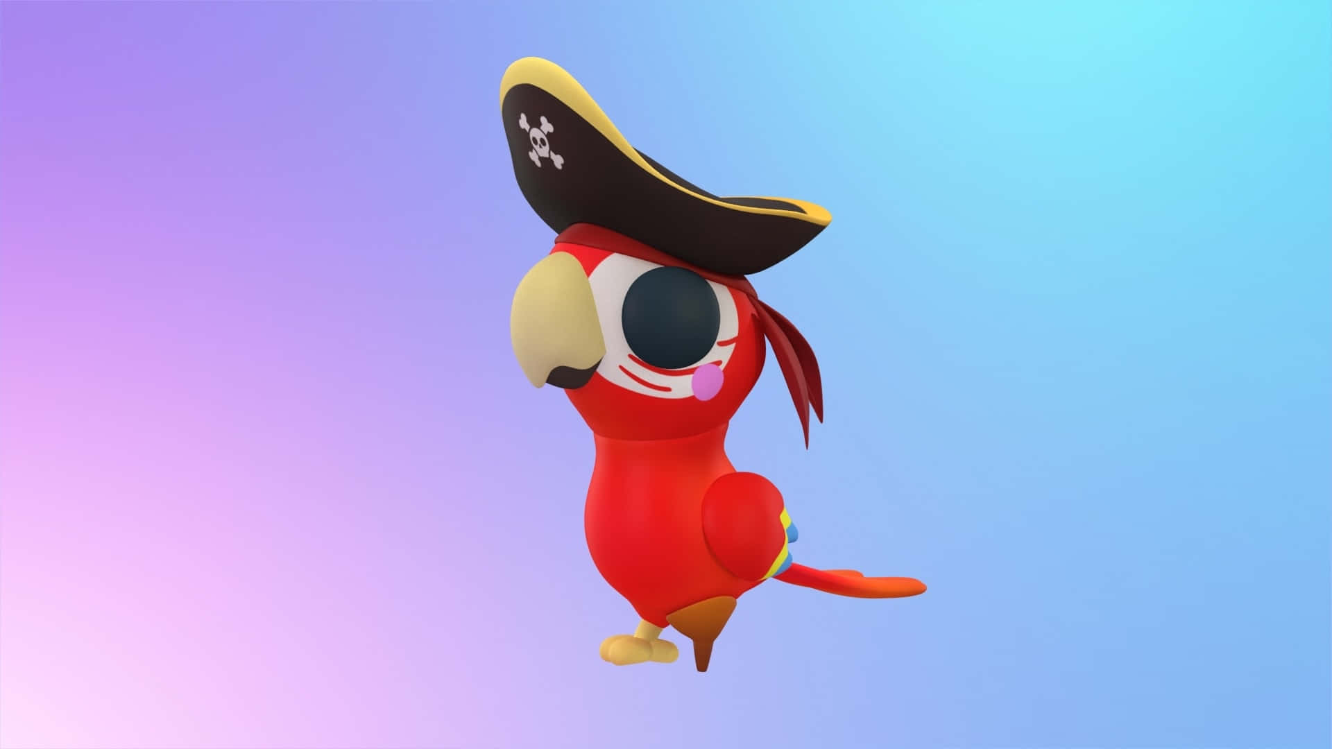 colorful pirate parrot, cartoon red parrot, pirate hat with skull and crossbones, Full HD Desktop Wallpaper