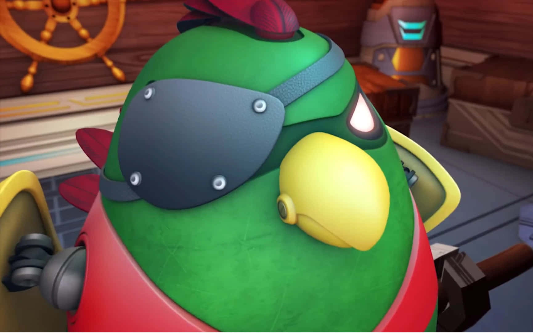 animated pirate parrot captain, green cartoon parrot, metal eye patch, HD Desktop Wallpaper