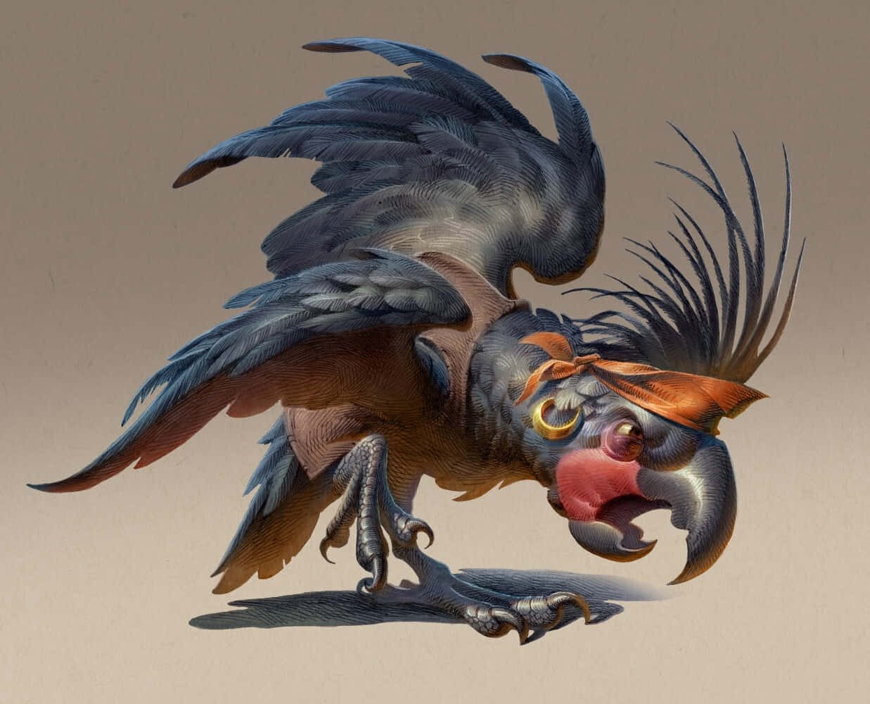 Pirate Parrot, dark blue feathers, brown feathers, SD Desktop Wallpaper