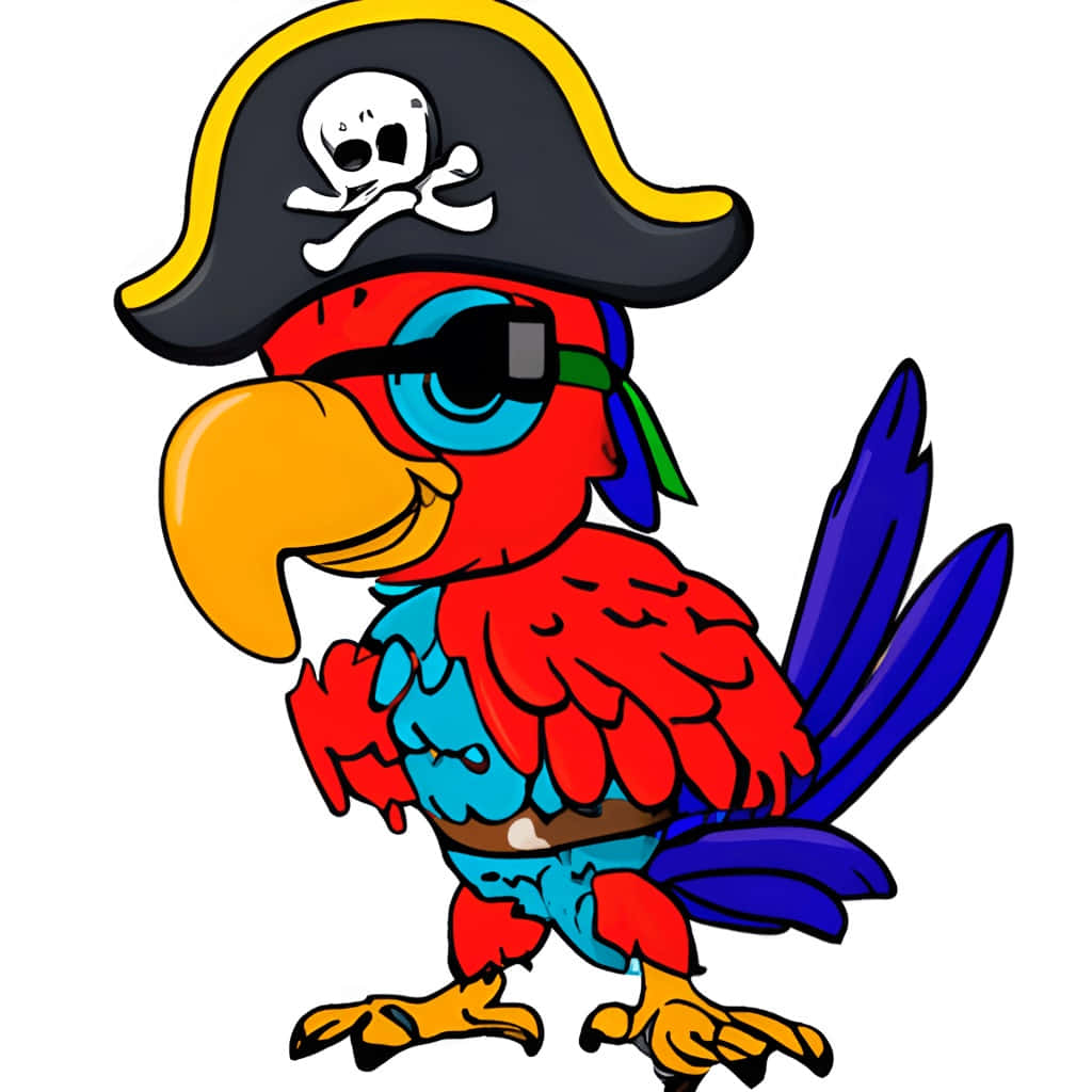 colorful cartoon pirate parrot, pirate hat, skull and crossbones eye patch, SD Desktop Wallpaper