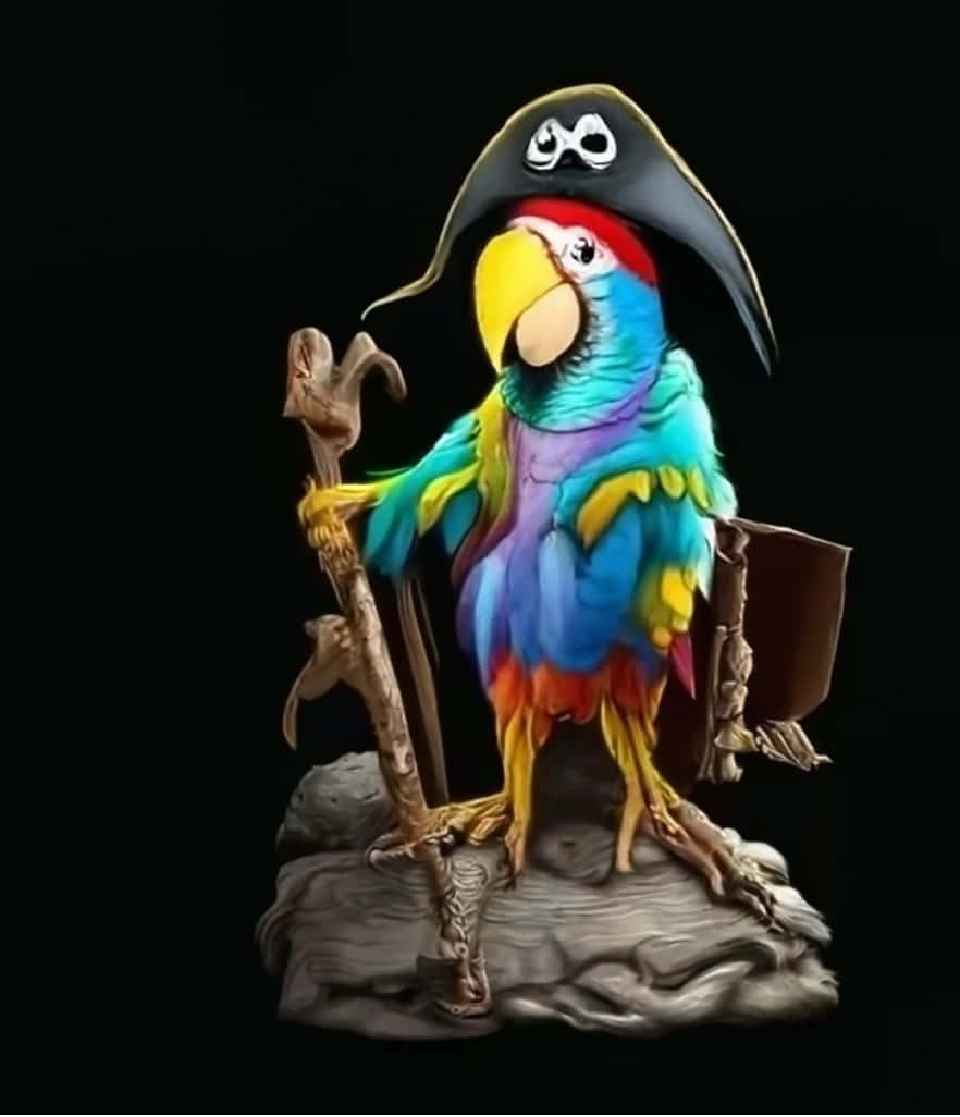 Pirate Parrot, pirate hat, staff, SD Phone Wallpaper
