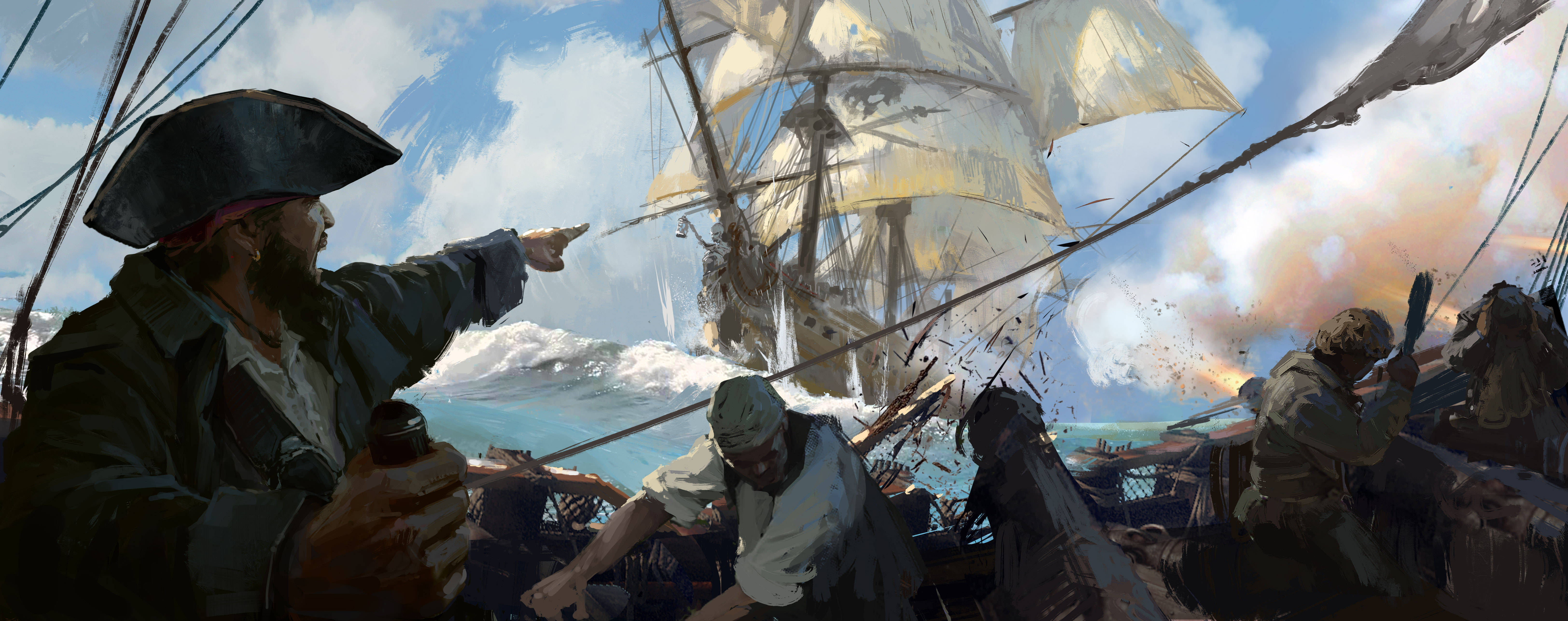 Pirate captain, Pirate crew, naval battle, 5K Desktop Wallpaper